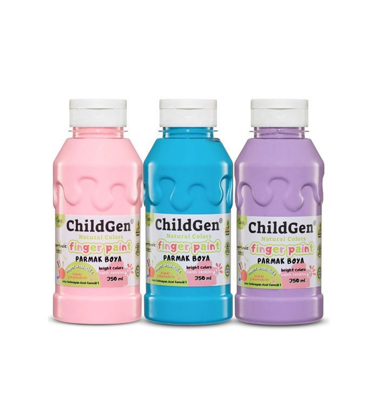 Childgen Süper Yıkanabilir 3'lü Parmak Boya (350 ml x 3) Mavi Pembe Mor