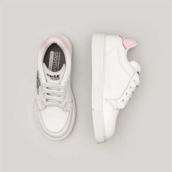 Merli&Rose Star Büyük Çocuk Sneaker | Beyaz-Pembe-Silver