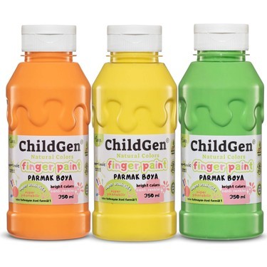 Childgen Süper Yıkanabilir 3'lü Parmak Boya (350 ml x 3) Turuncu Sarı Yeşil