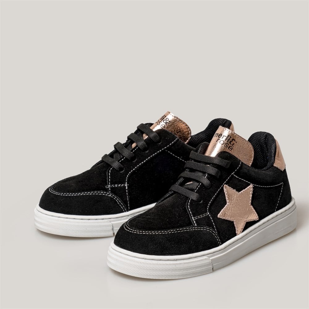 Merli&Rose Star Çocuk Sneaker | Siyah Süet-Rose-Rose