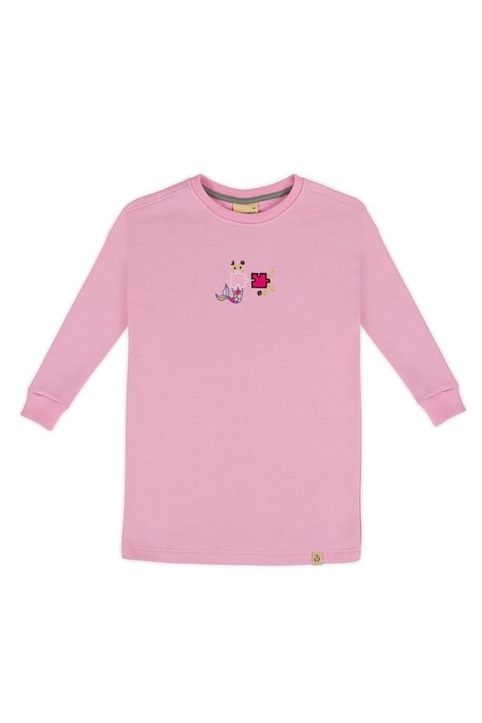 Bisiklet Yaka Kız Çocuk Sweatshirt Elbise - Pembe