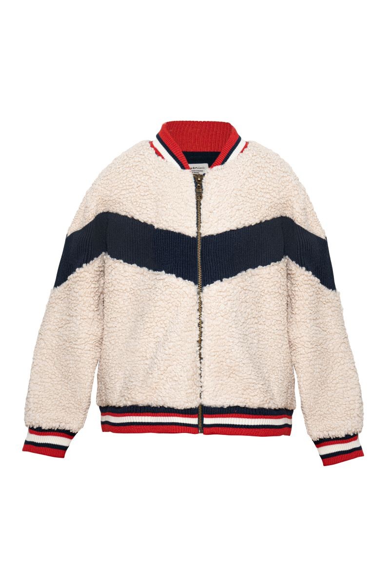 Happy and Mini White Bomber Jacket Teddy Detailed