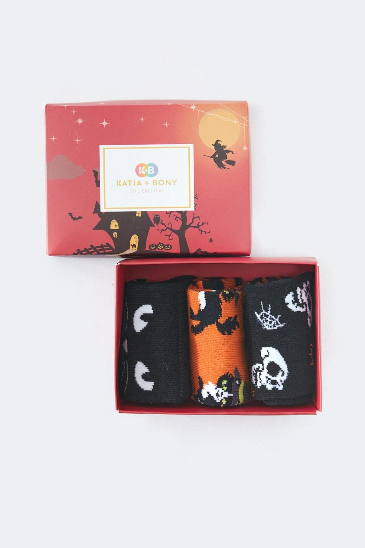 3 lü Paket Helloween Kutu Çocuk Soket Çorap Desenli