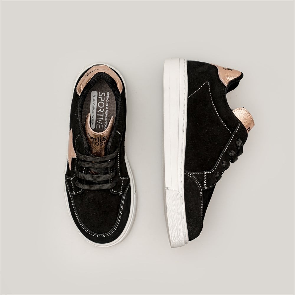 Merli&Rose Star Çocuk Sneaker | Siyah Süet-Rose-Rose