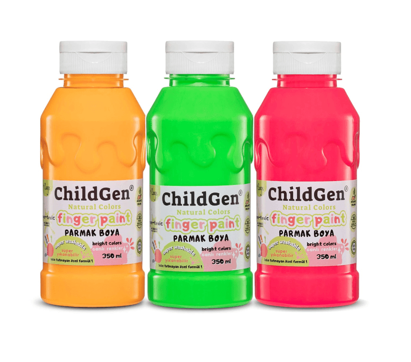 Childgen Süper Yıkanabilir 3'lü Parmak Boya (350 ml x 3) Turuncu Pembe Yeşil