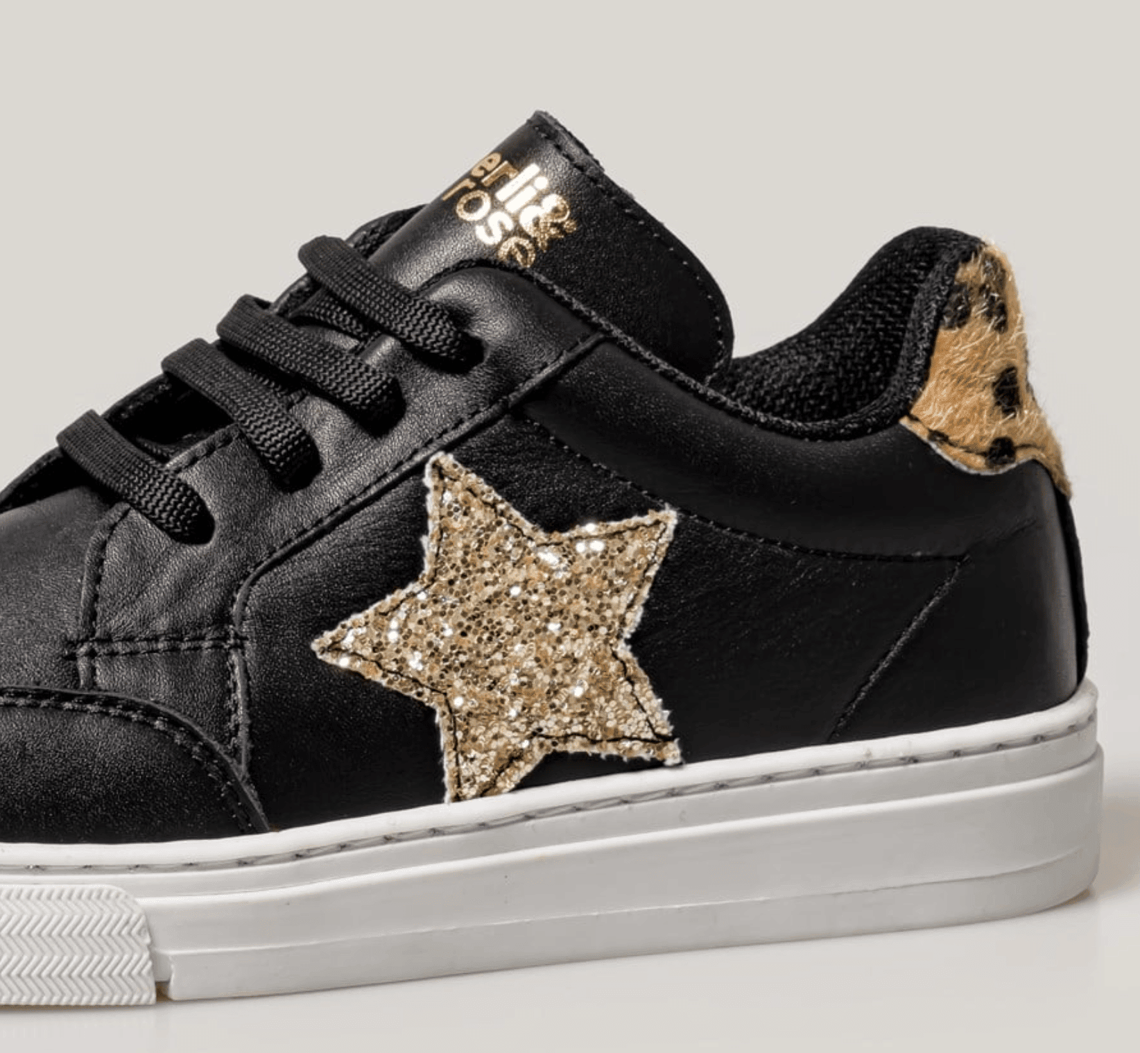 Merli&Rose Star Büyük Çocuk Sneaker | Siyah-Leopar-Gold