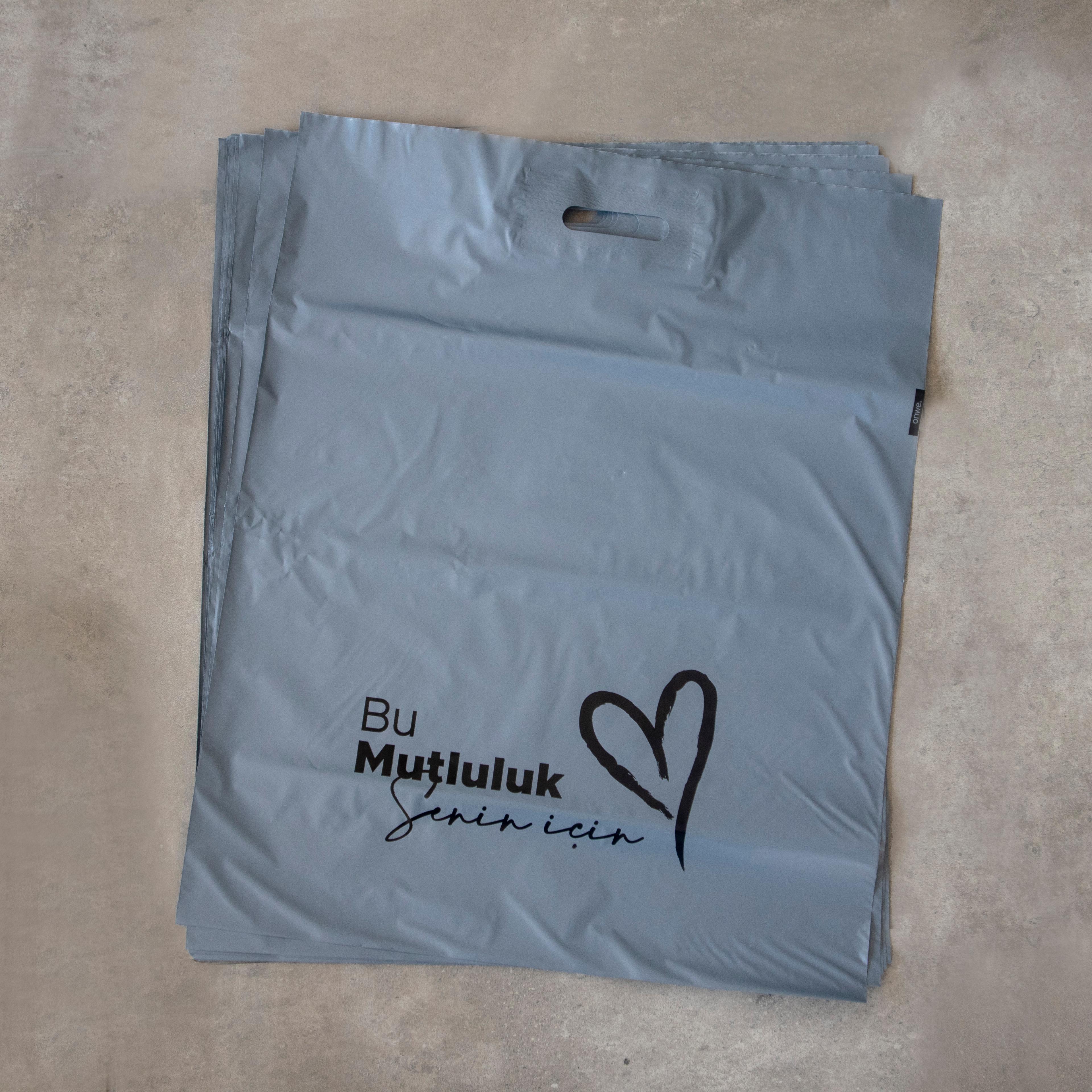 35x42 Gri Renk Baskılı Recycled Mağaza Poşeti