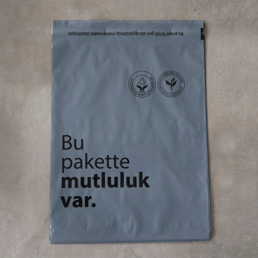35x42 cm Kozmik Gri Renk Recycled Çevre Dostu Kargo Poşeti
