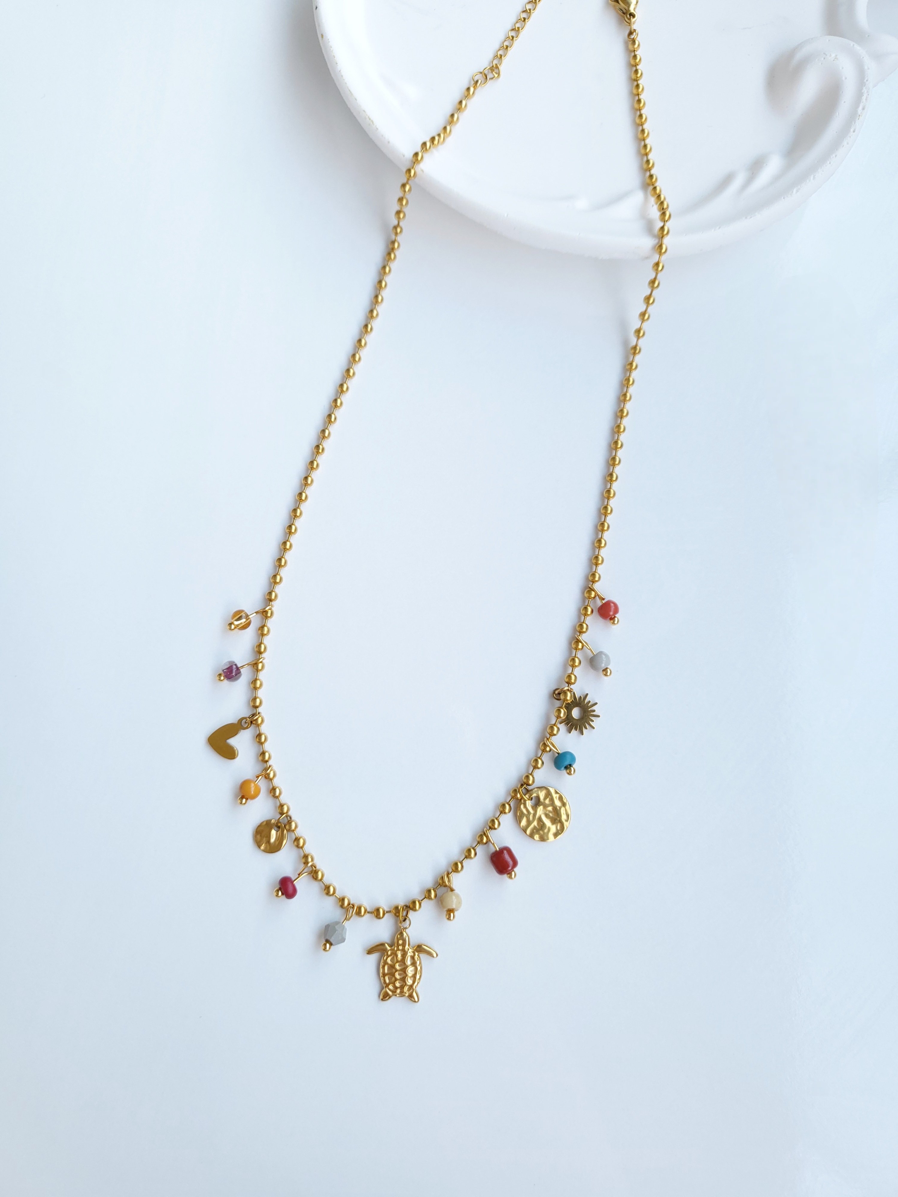 Çelik Gold Charmlı Kaplumbağa Love Fashion Kolye