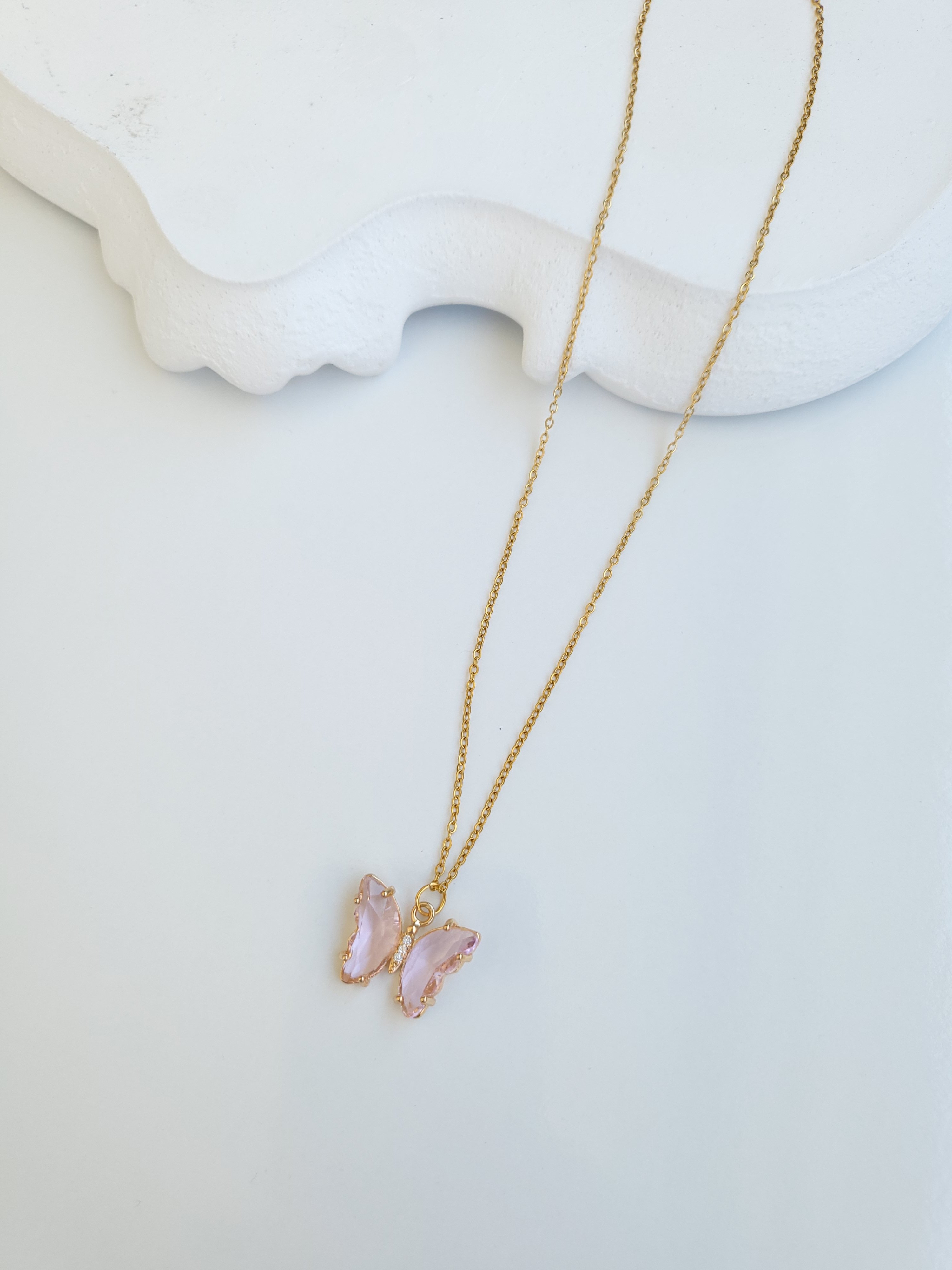 Çelik Gold Pembe Kelebek Kolye