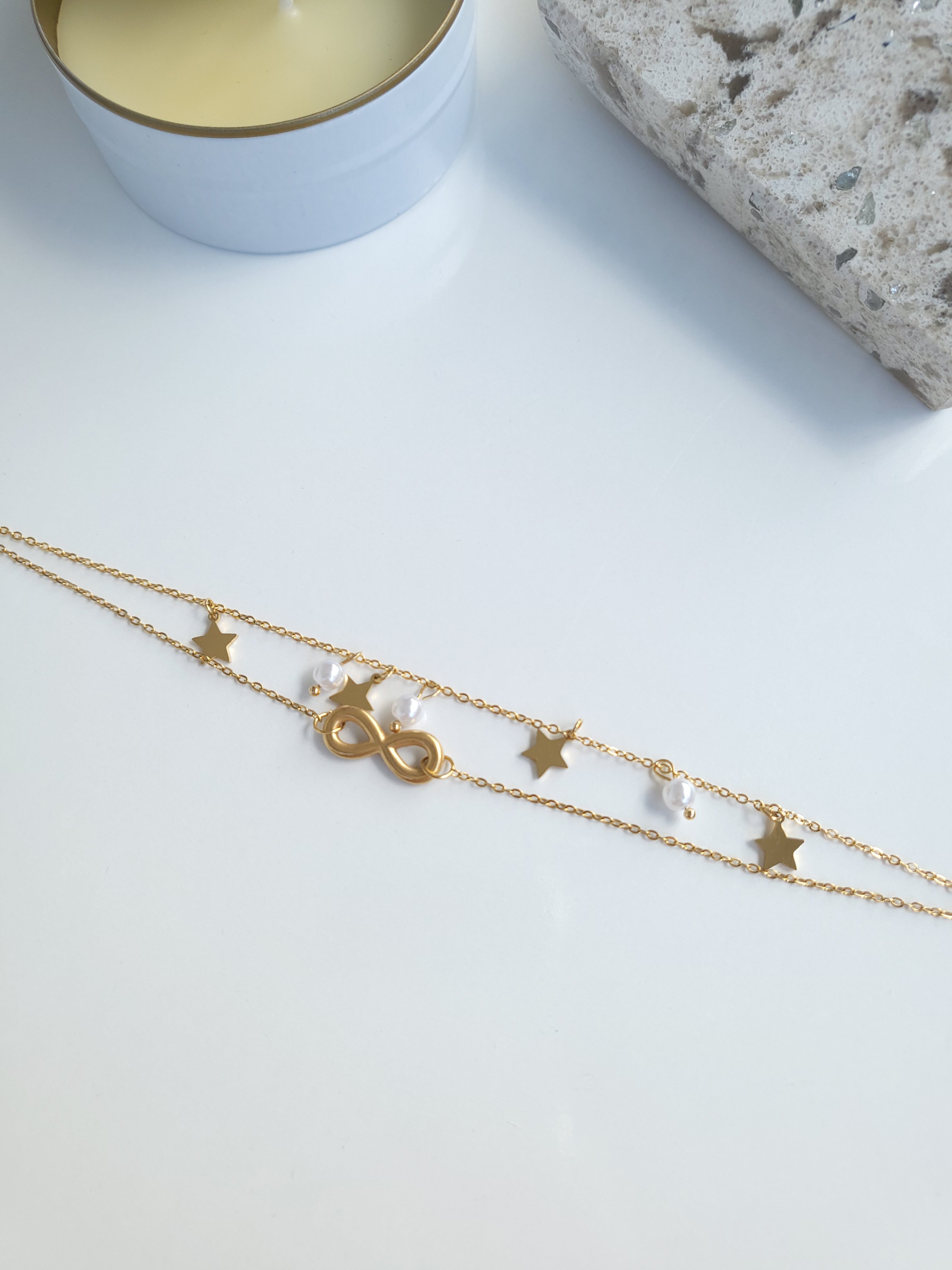 Çelik Gold 2'li Sonsuzluk İşaretli Halhal