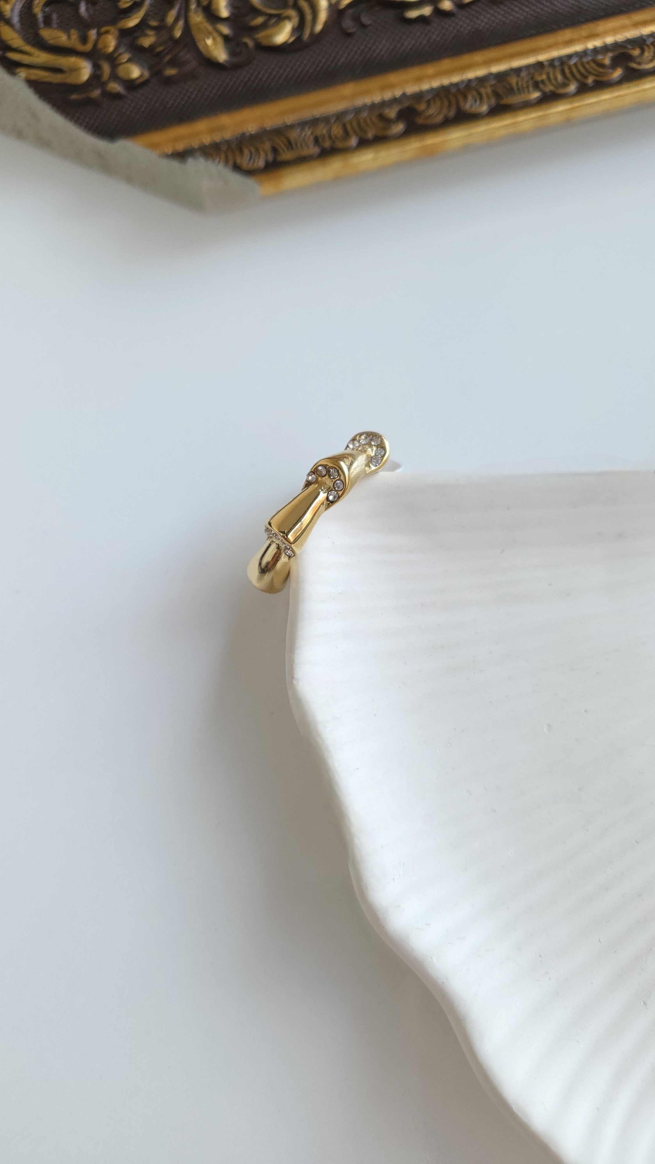 Çelik Gold Diamond Design Yüzük (9 Numara)