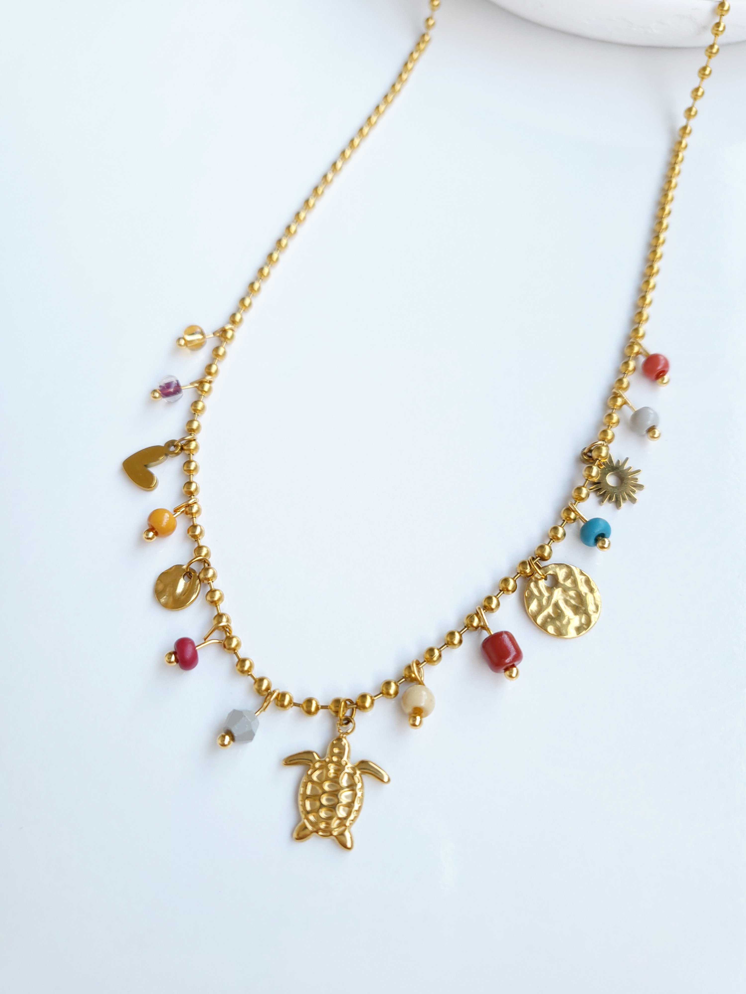 Çelik Gold Charmlı Kaplumbağa Love Fashion Kolye