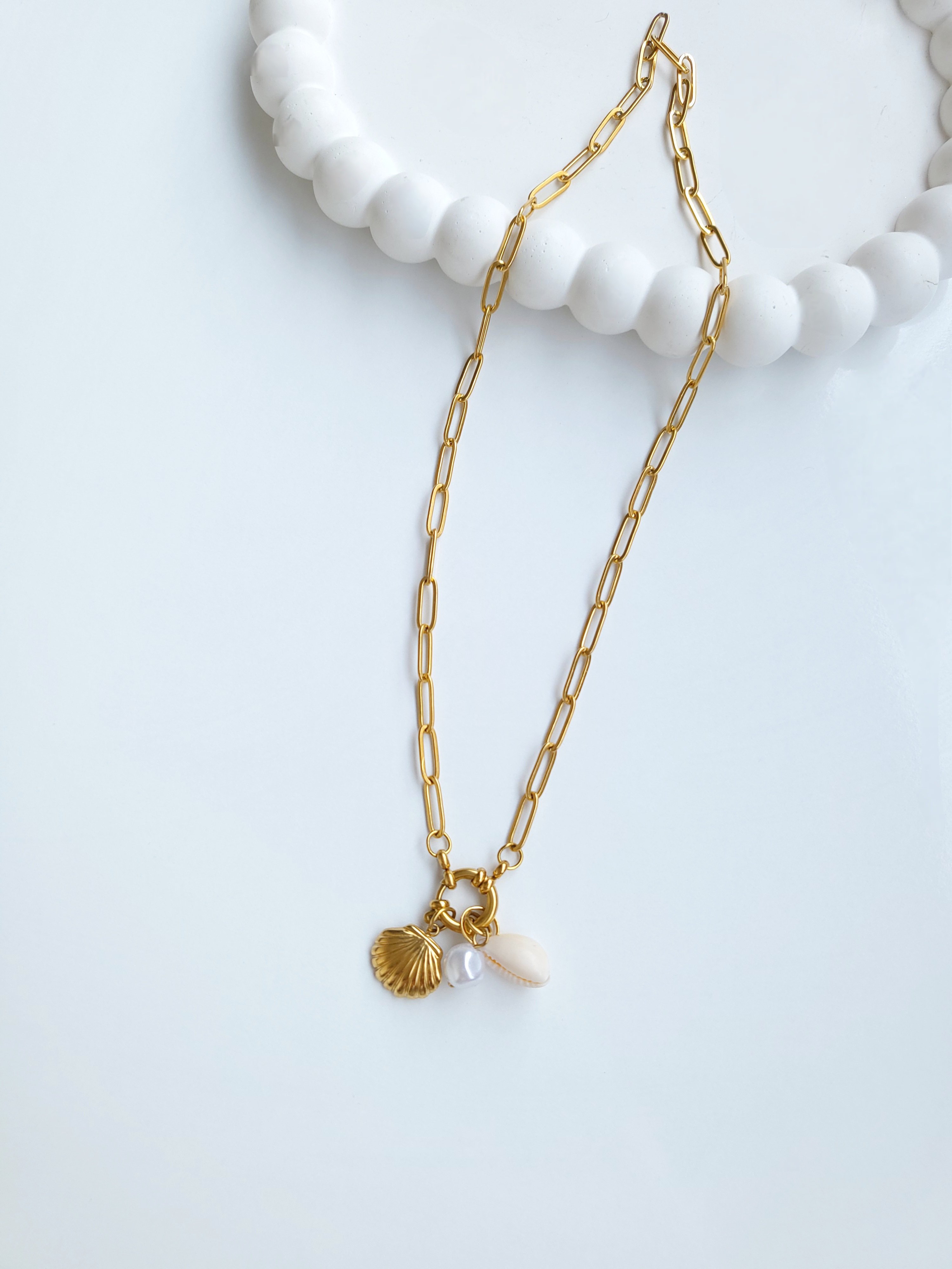 Çelik Gold Summer Midye Ataç Zincir Kolye
