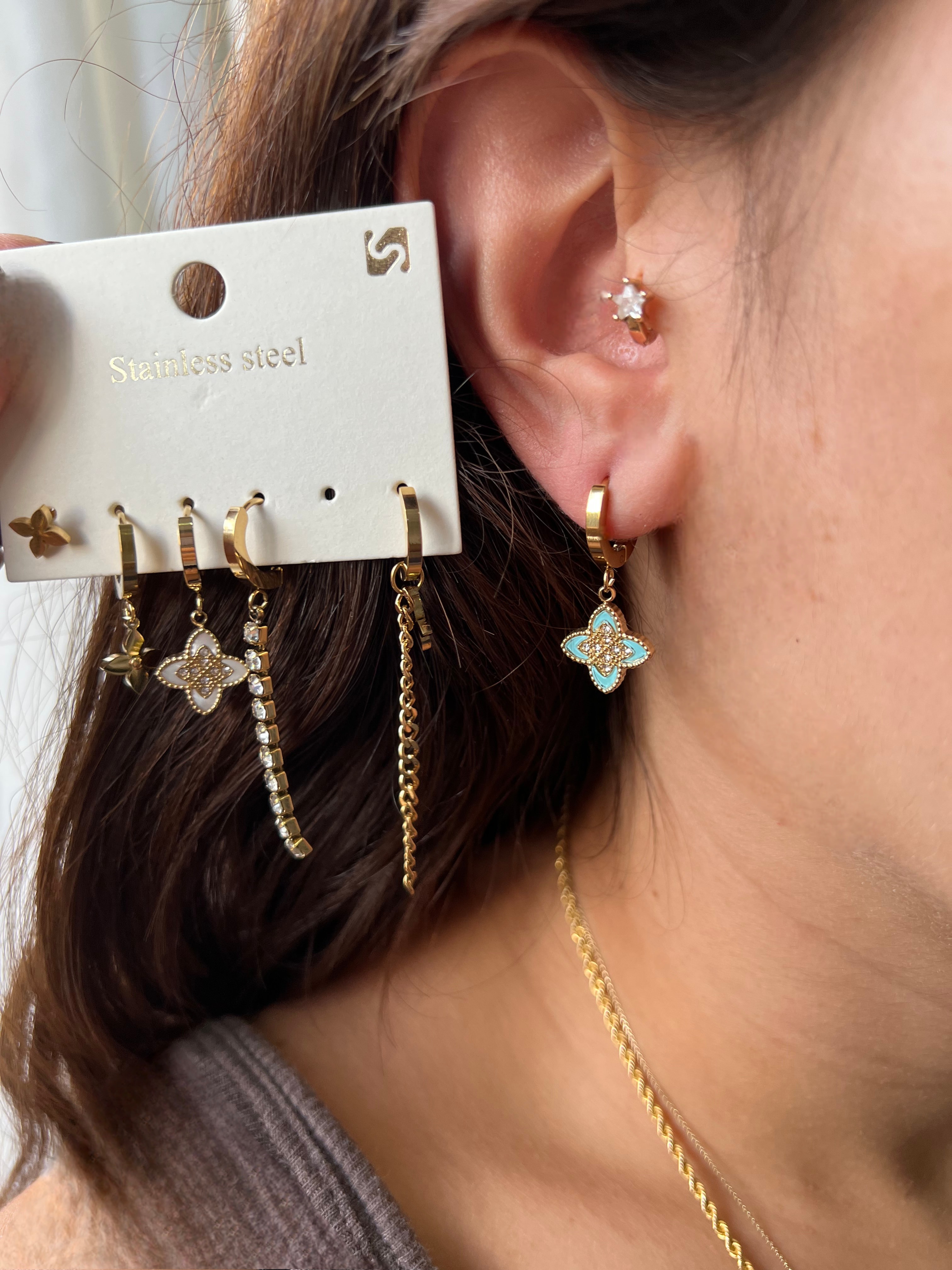 Çelik Gold Çoklu Küpe