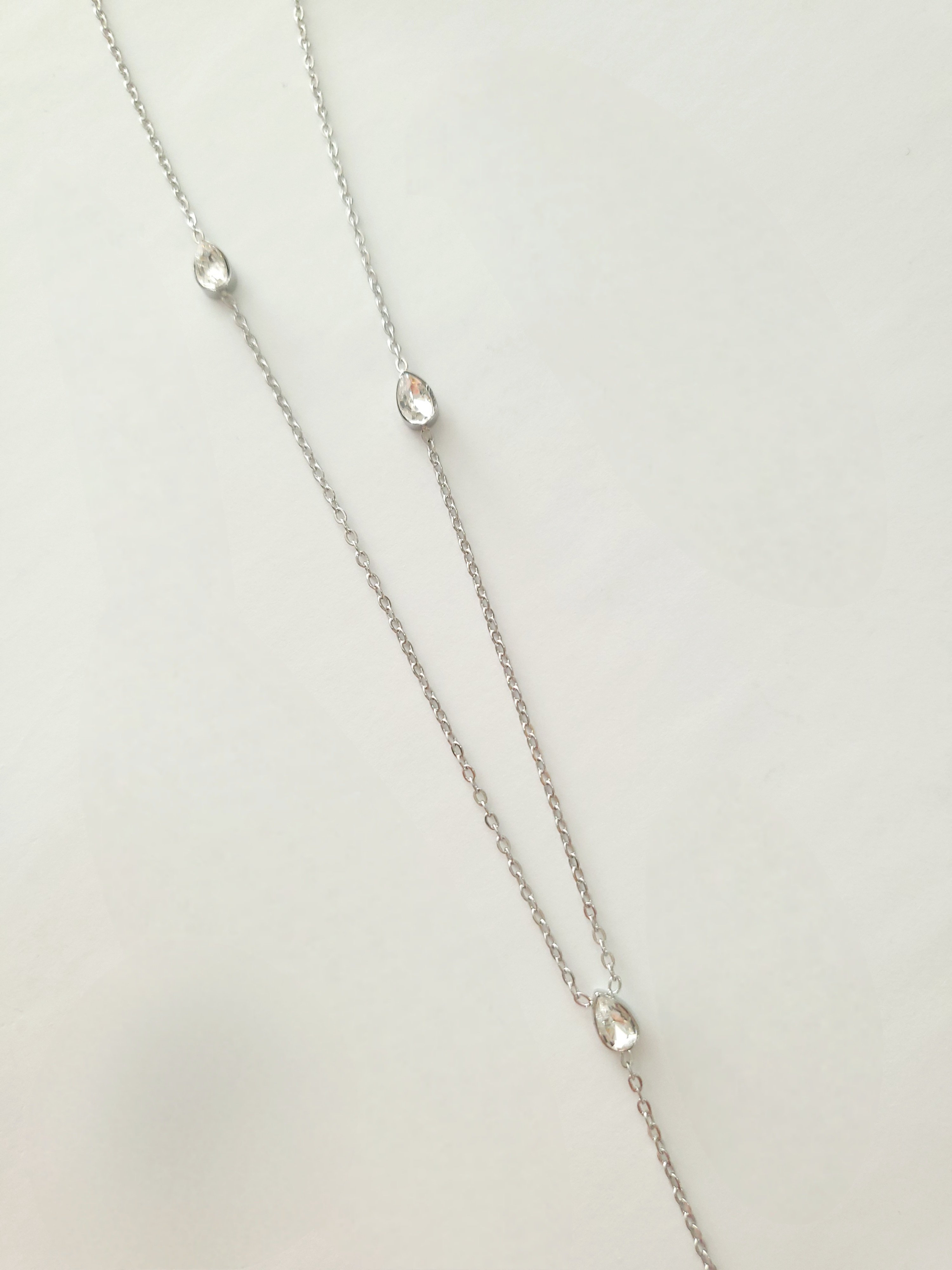 Çelik Silver Damla Taşlı Y Kolye