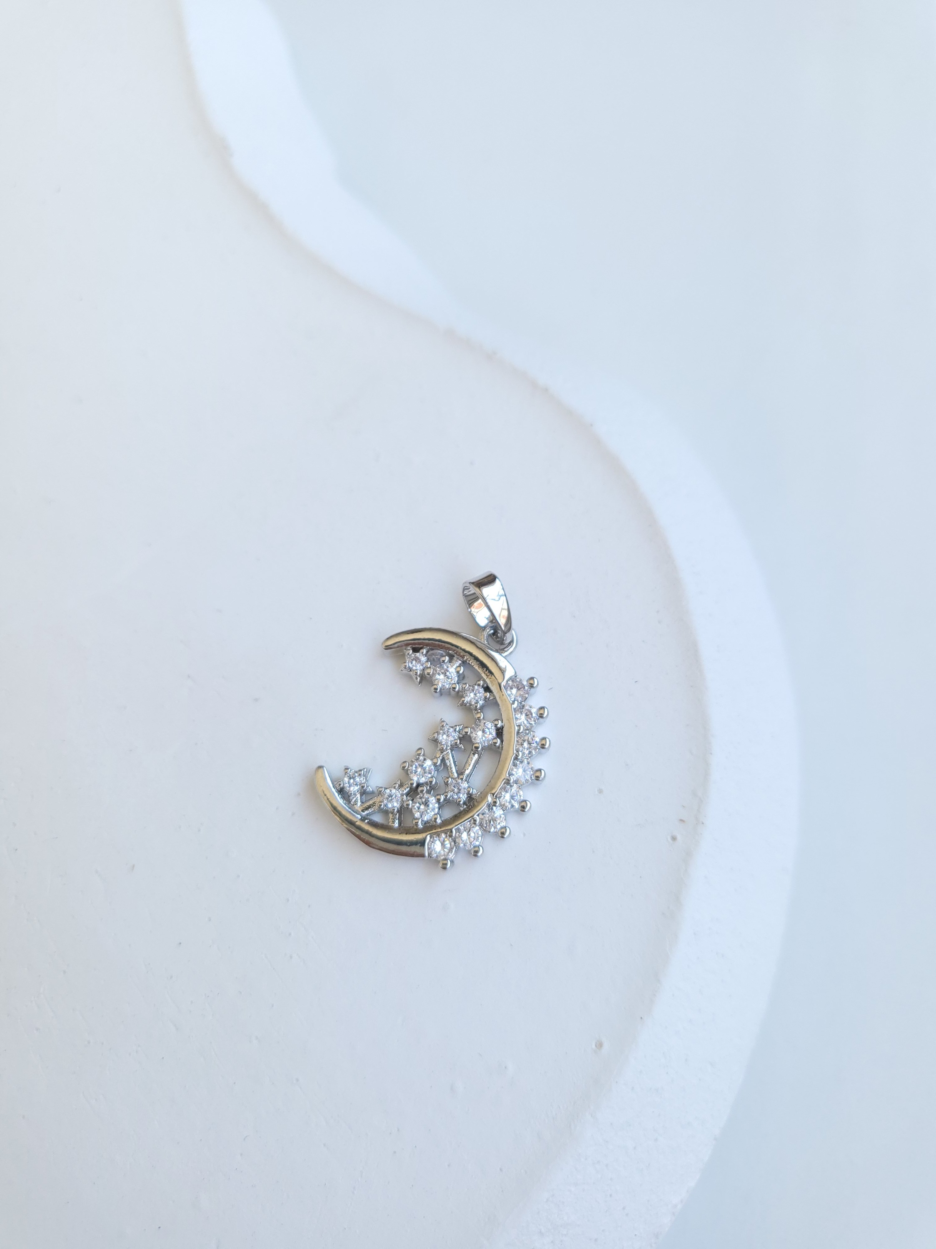 Çelik Silver Taşlı Moon Kolye Ucu