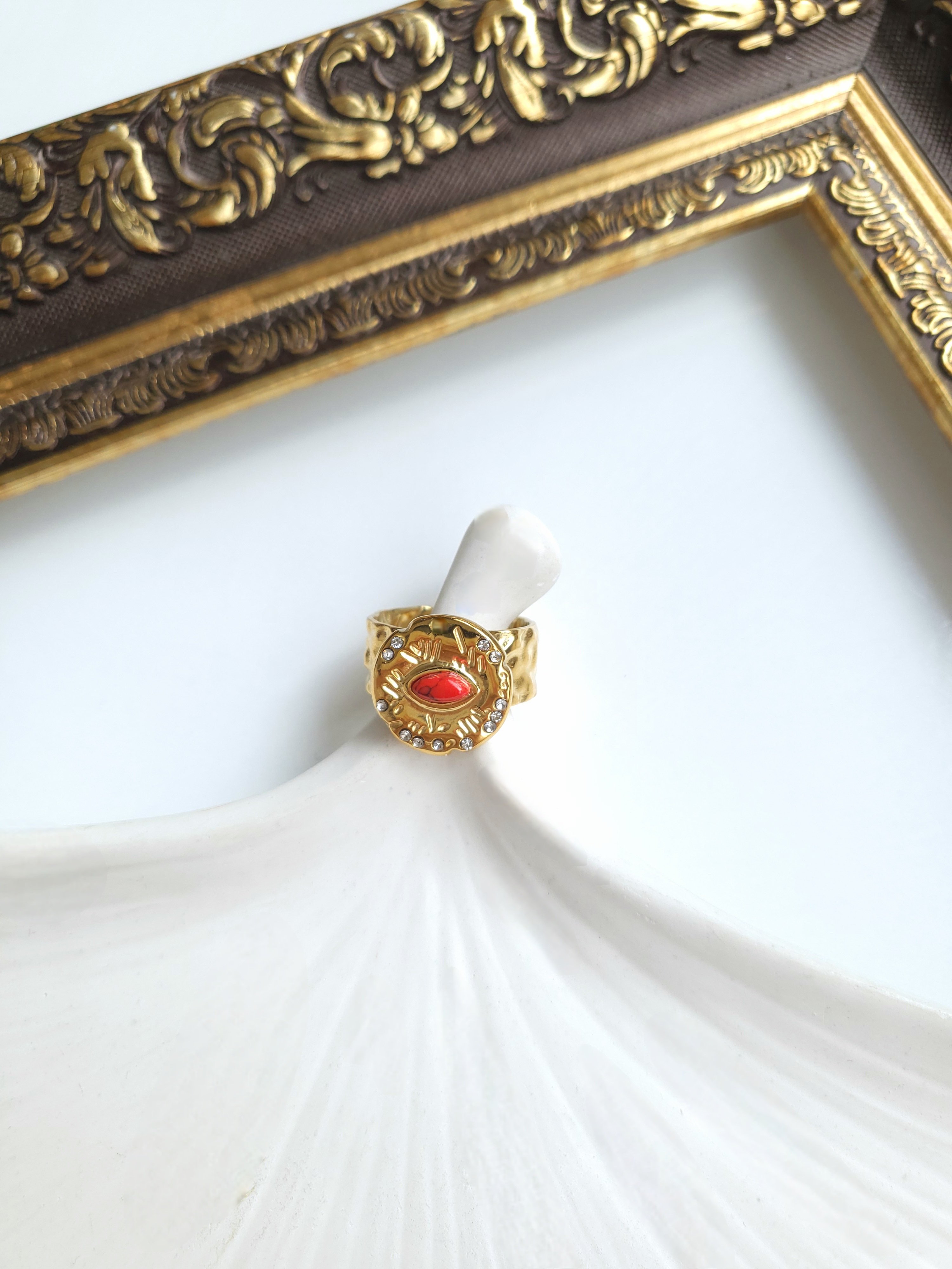 Çelik Gold Vintage Taşlı Ayarlanabilir Yüzük