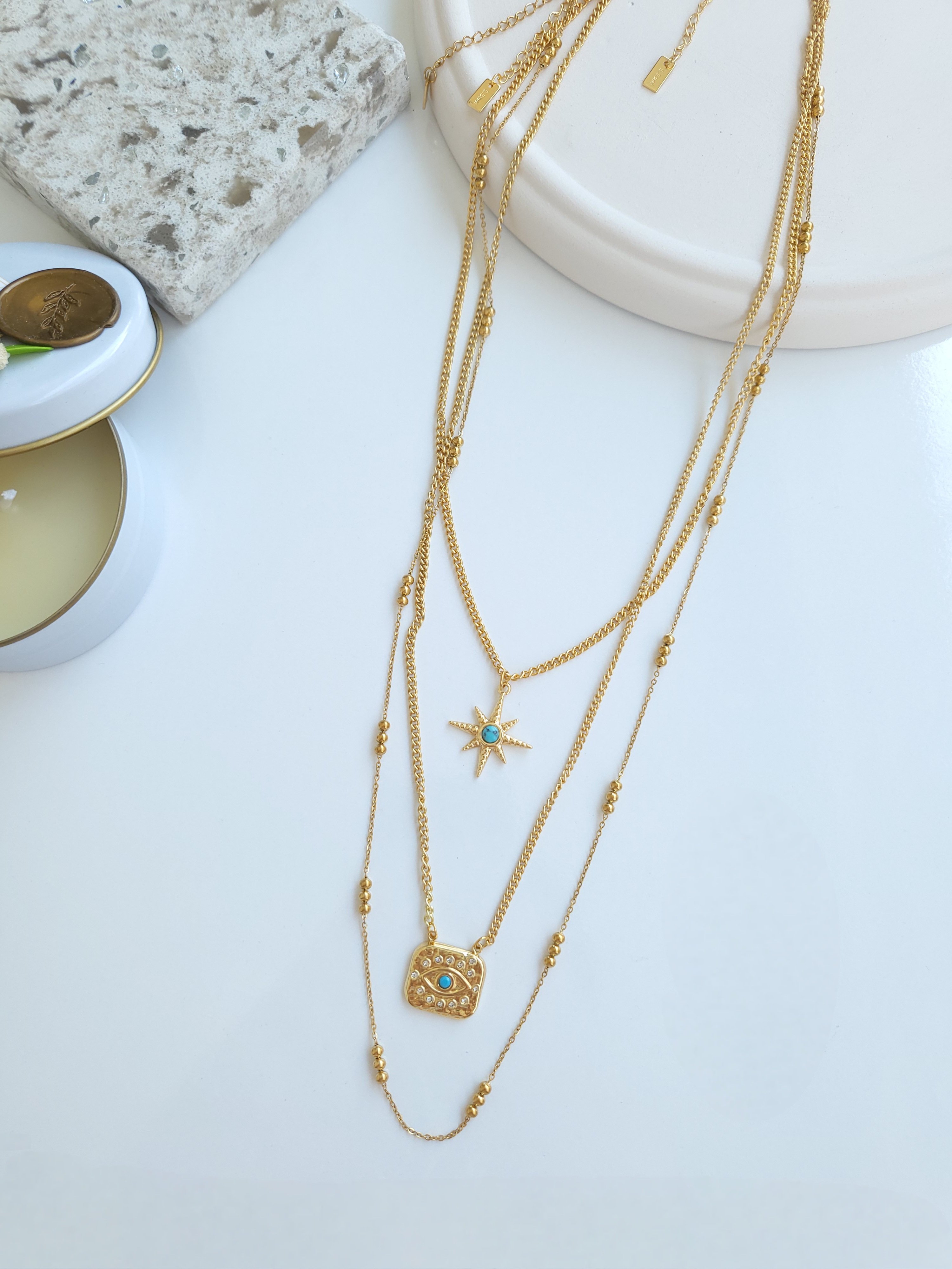 Çelik Gold 3'lü Set Kolye