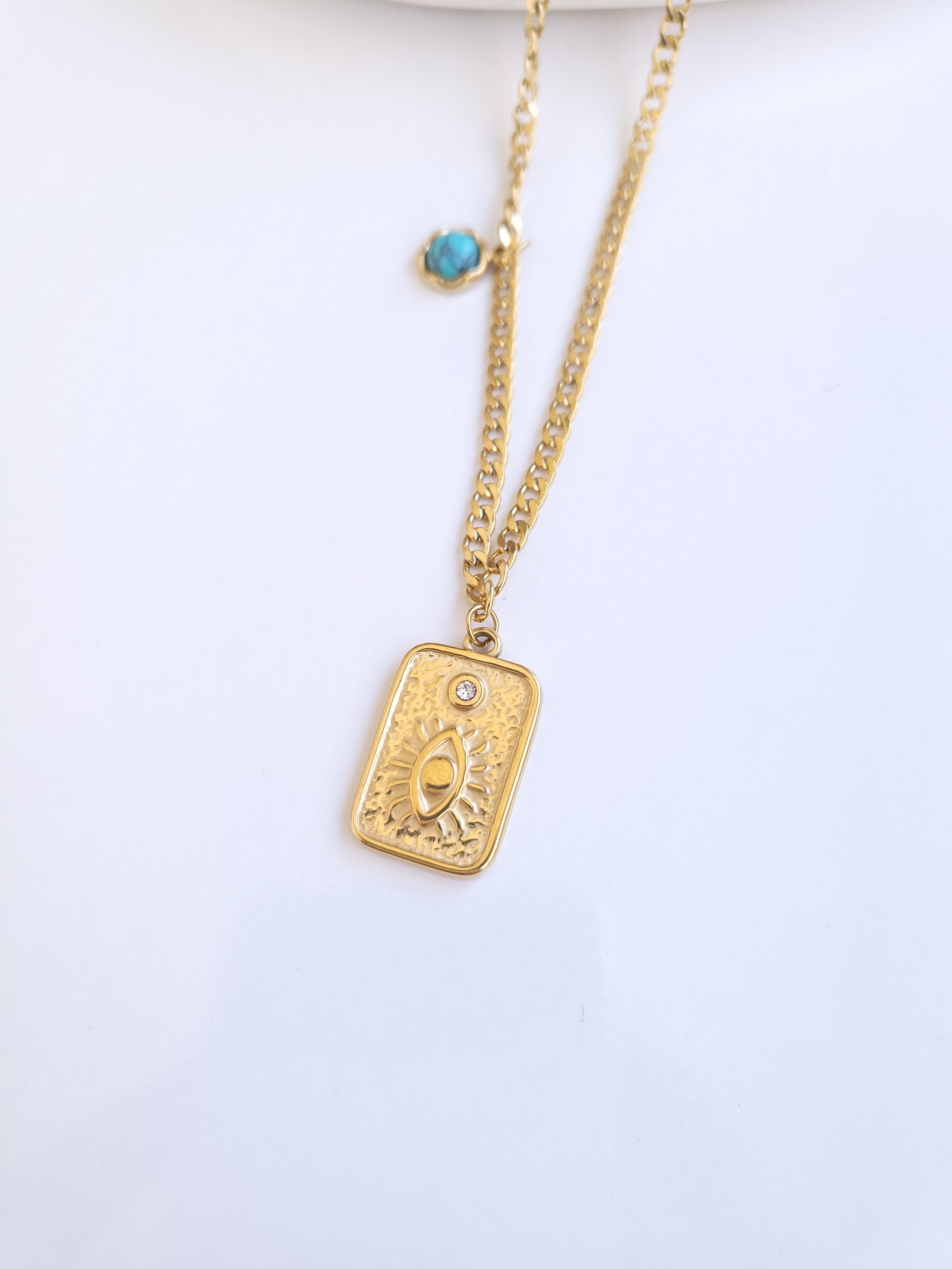 Çelik Gold Antik Göz Kolye