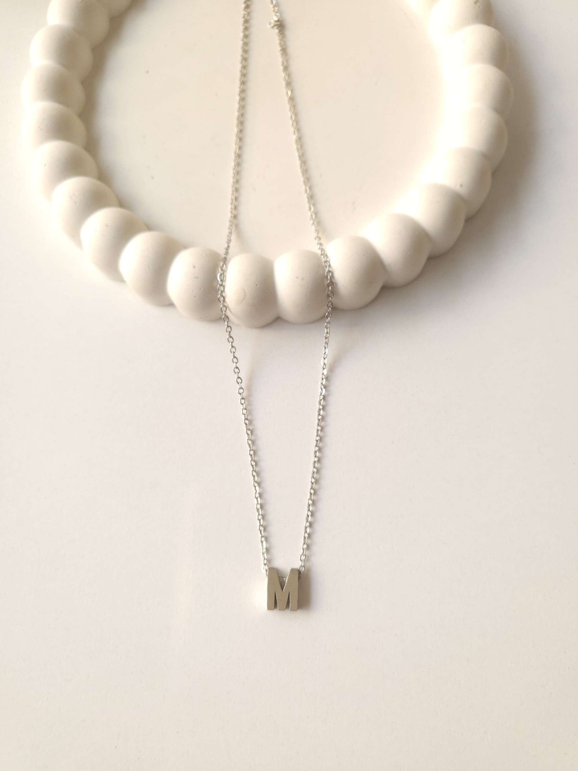 Çelik Silver Minimal Harf Kolye M