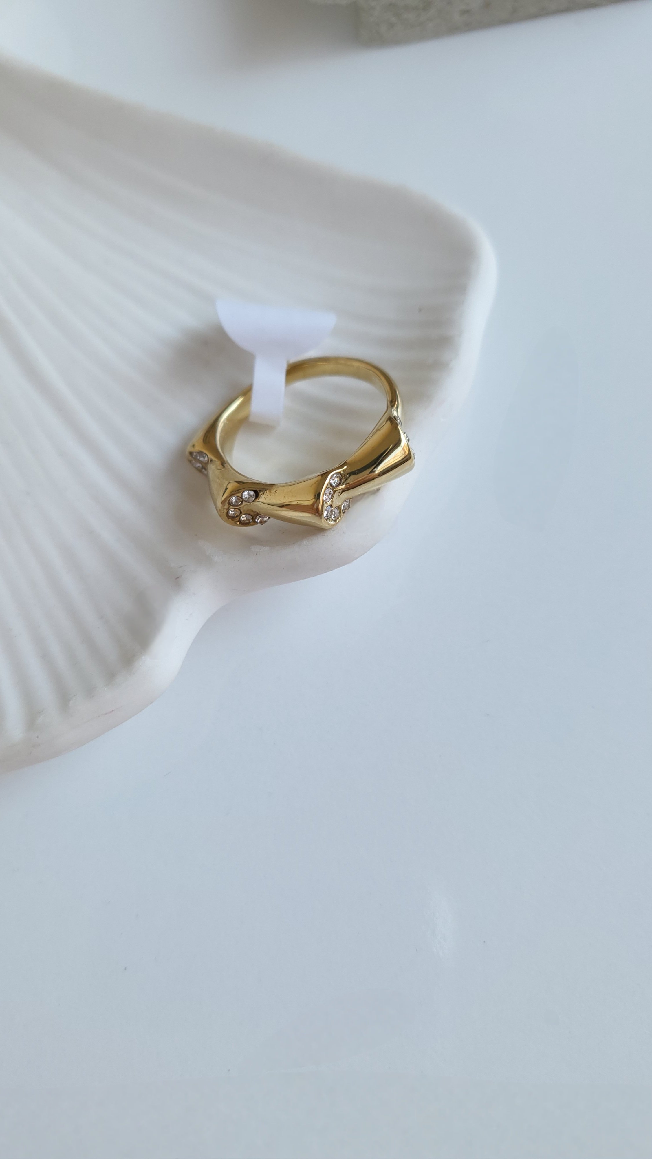 Çelik Gold Diamond Design Yüzük (8 Numara)