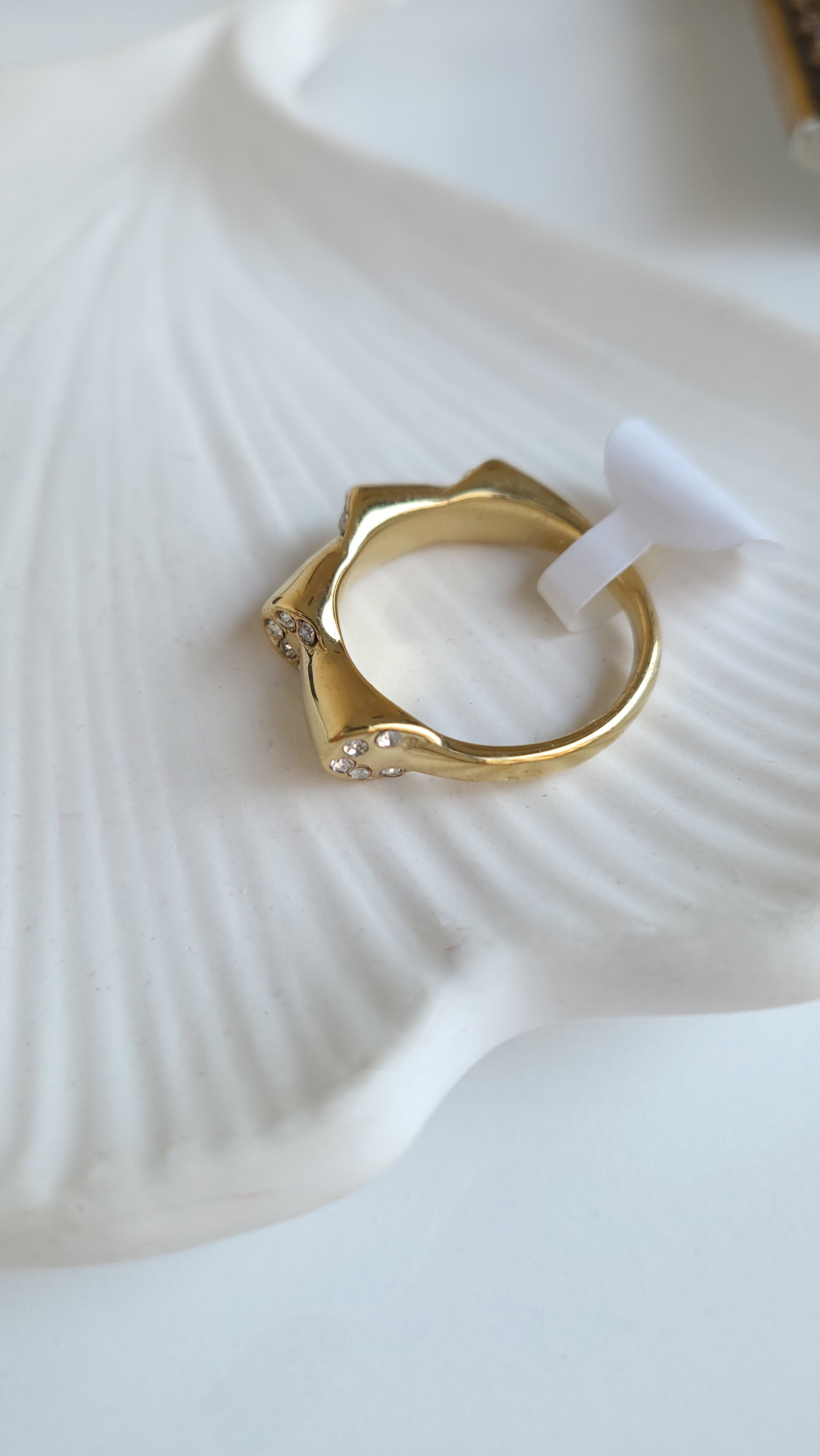 Çelik Gold Diamond Design Yüzük (9 Numara)