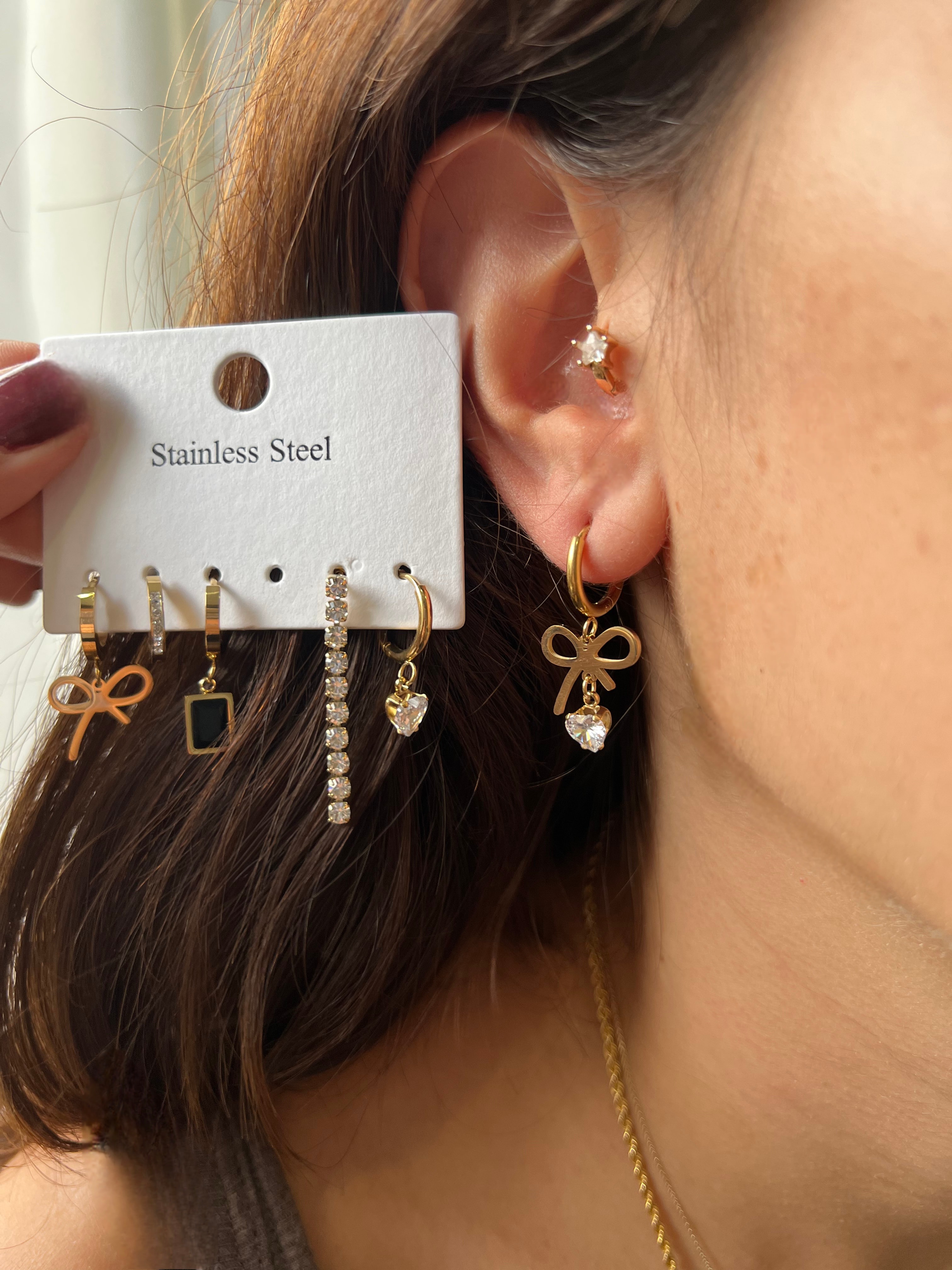 Çelik Gold Kurdele Çoklu Küpe