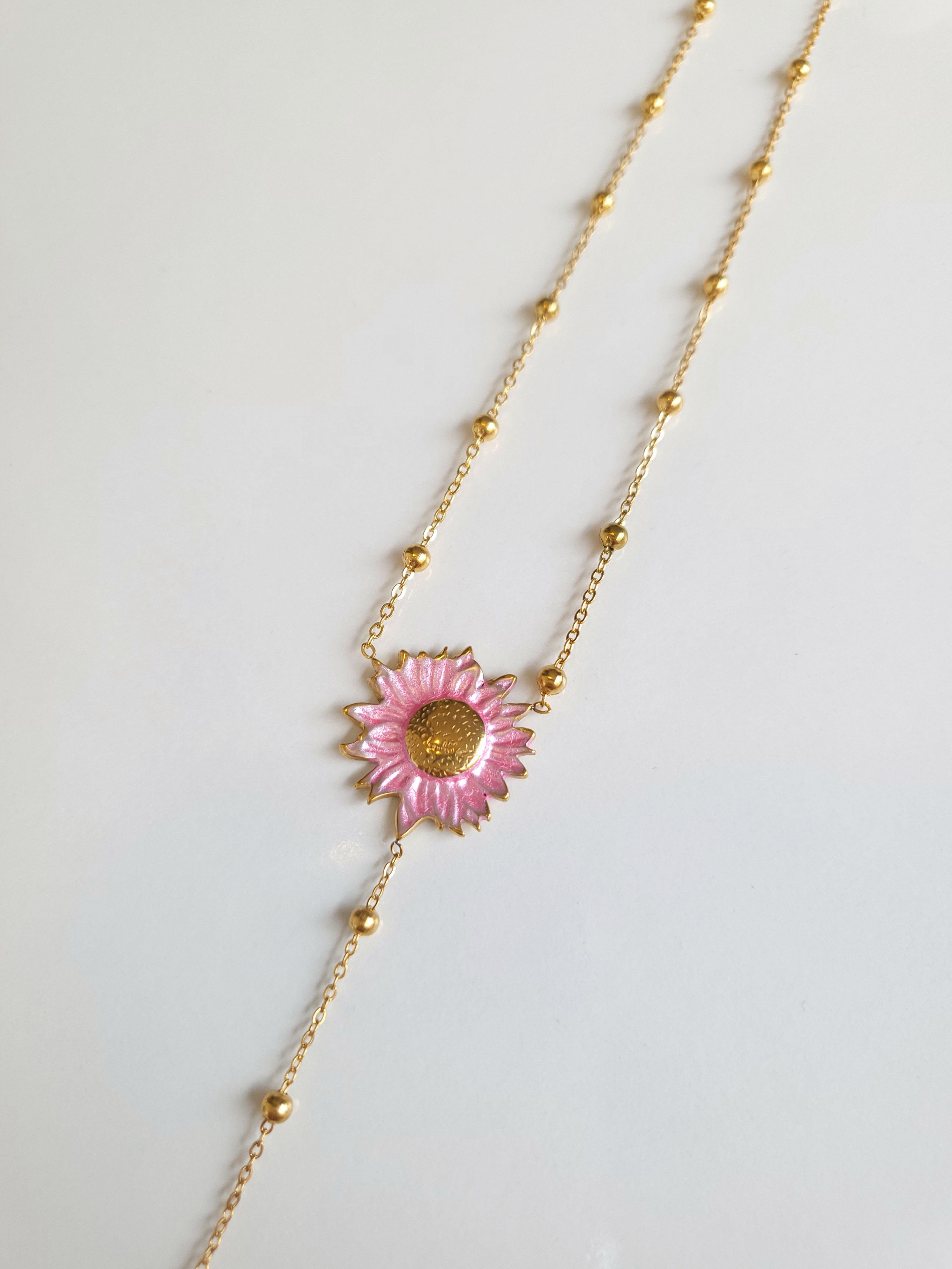Çelik Gold Pembe Papatya Y Kolye