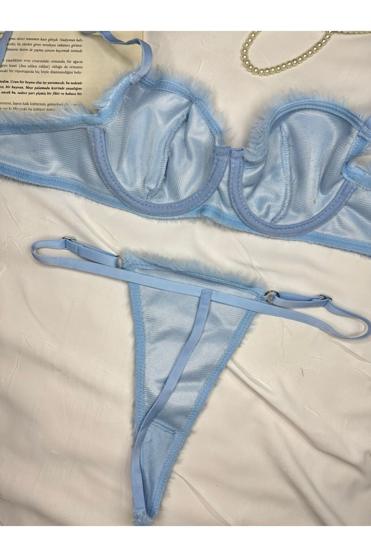 Yumuşak Dokulu Peluş İç Çamaşır Takımı - mavi