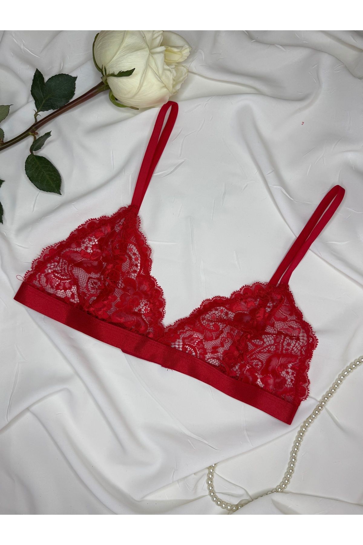 Kırmızı Dantelli Balensiz Aura Bralet Sütyen