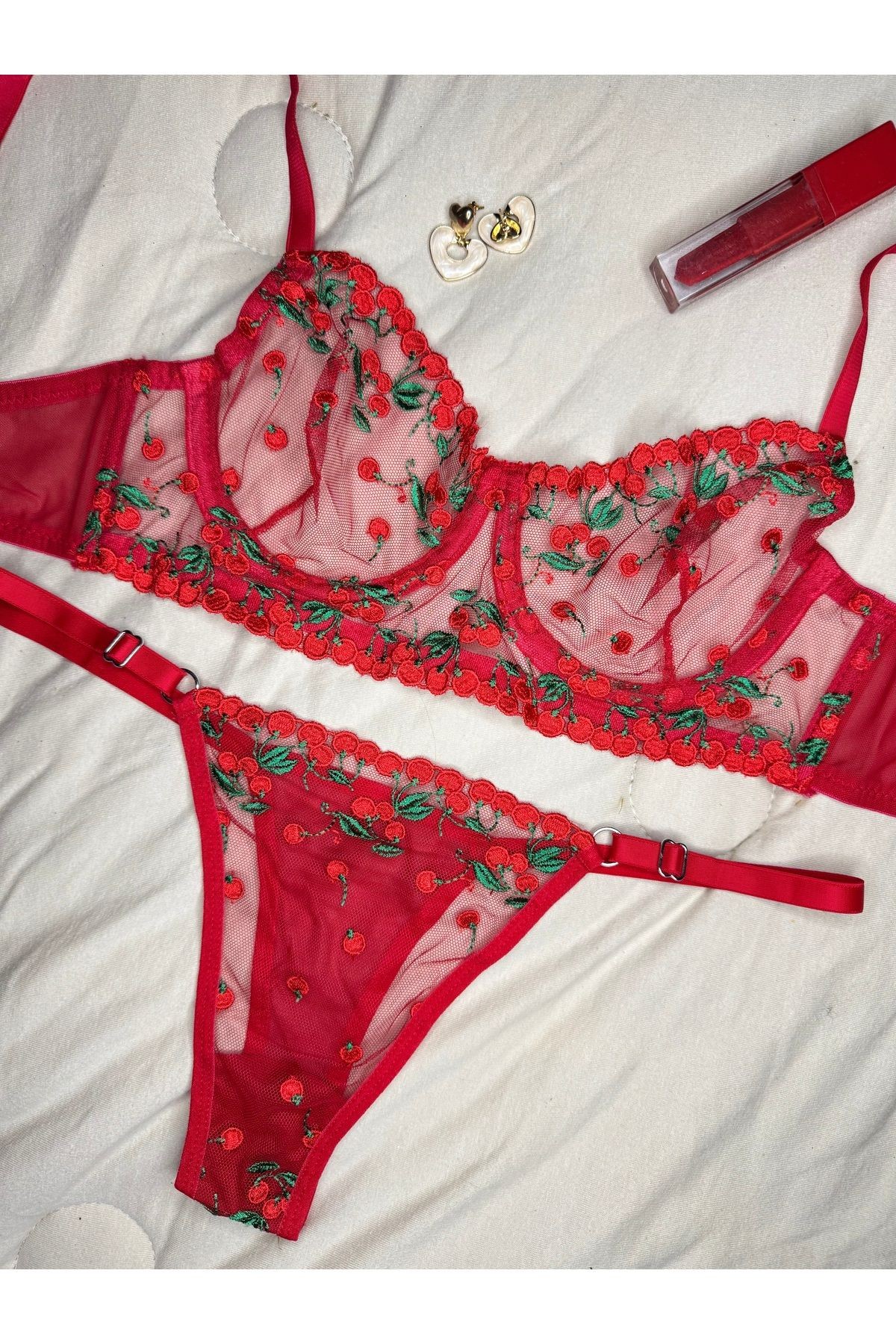 Transparan Tül Bralet Takım  - yeşil