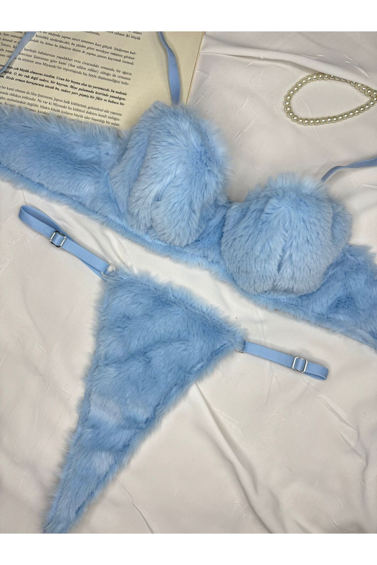 Yumuşak Dokulu Peluş İç Çamaşır Takımı - mavi