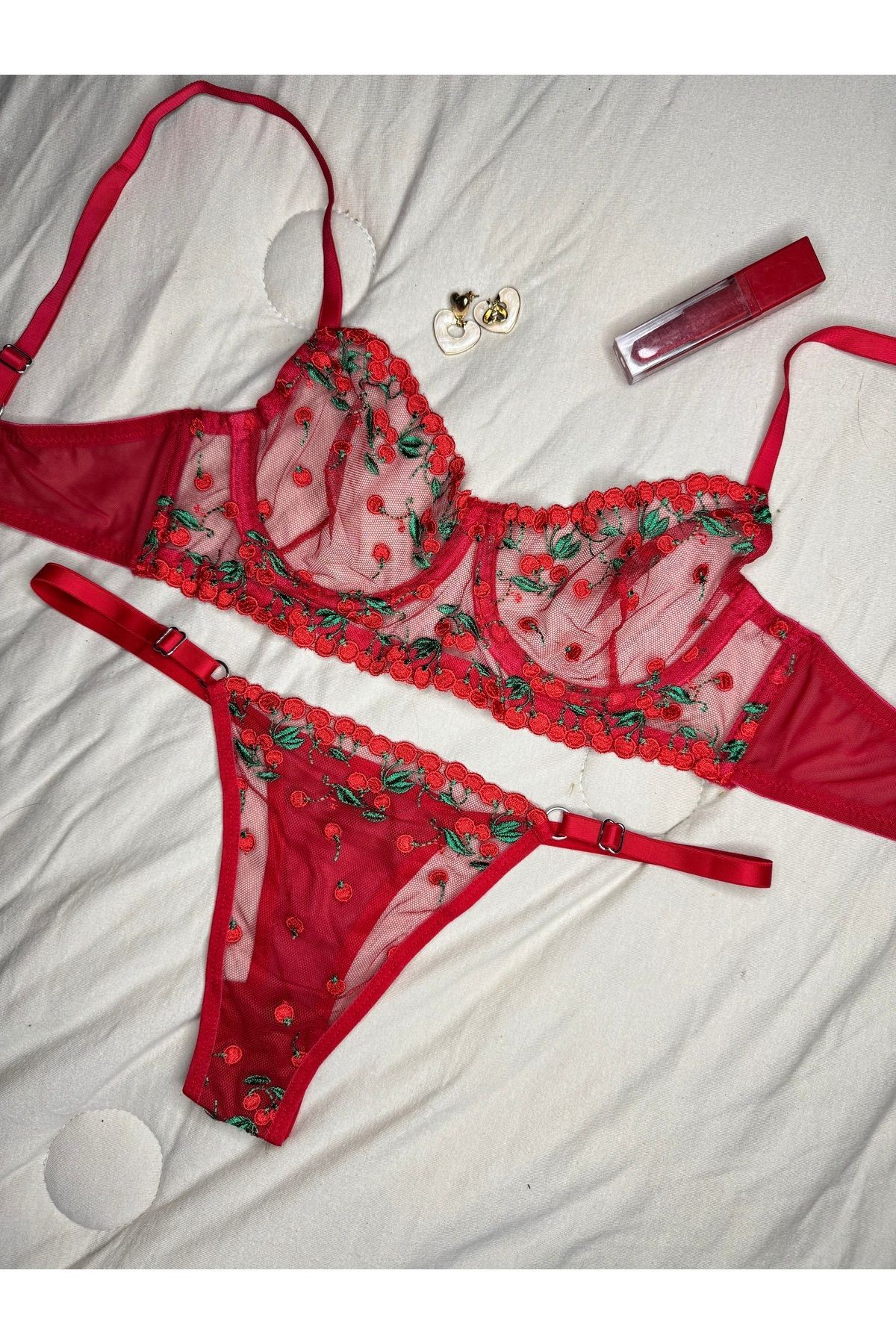 Transparan Tül Bralet Takım  - yeşil