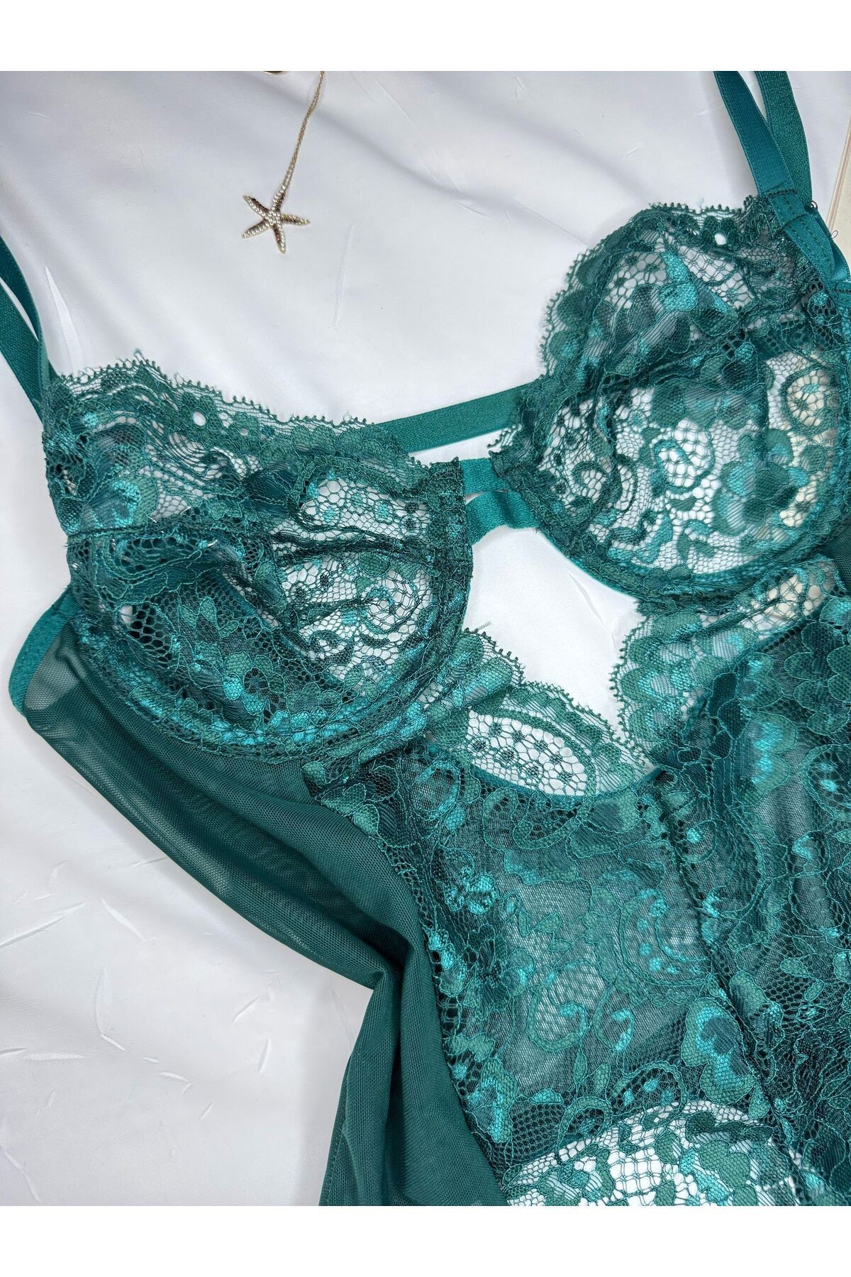 Bordo Dantelli Balenli Kapsız Transparan Alttan Çıtçıtlı Bodysuit