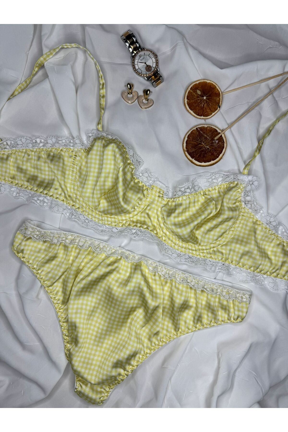 İpeksi Saten Dantel Detaylı Bralet İç Çamaşır Takımı (Sütyen-Tanga)