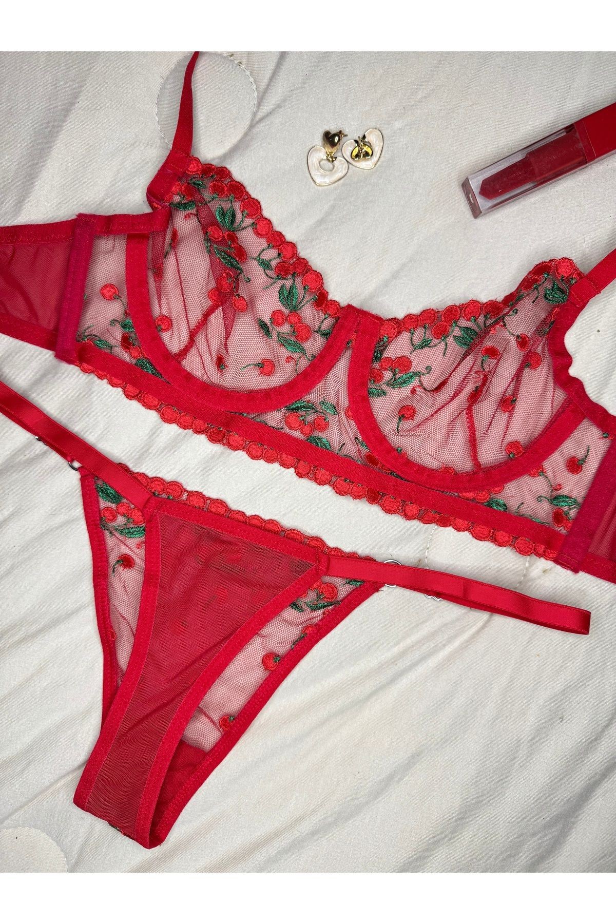 Transparan Tül Bralet Takım  - yeşil