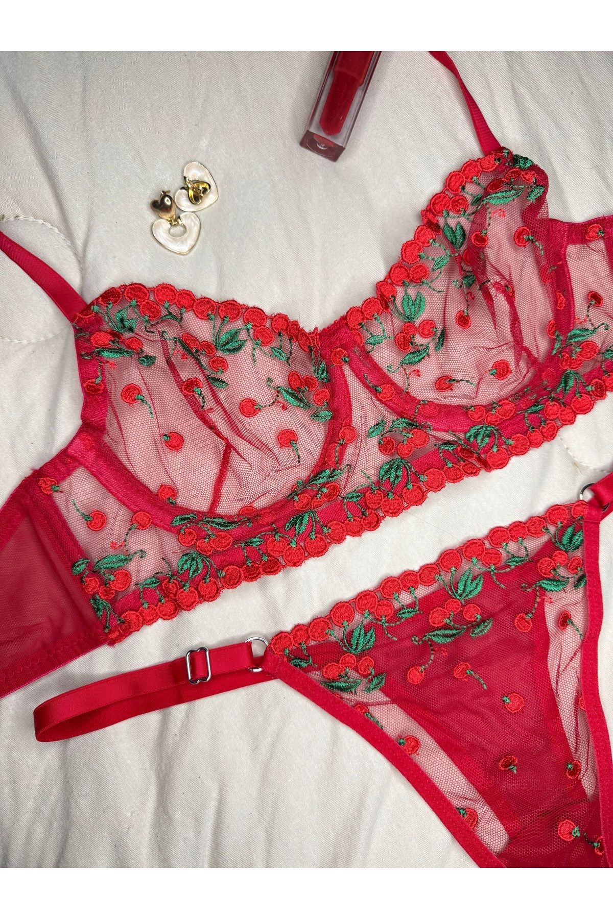 Transparan Tül Bralet Takım  - yeşil