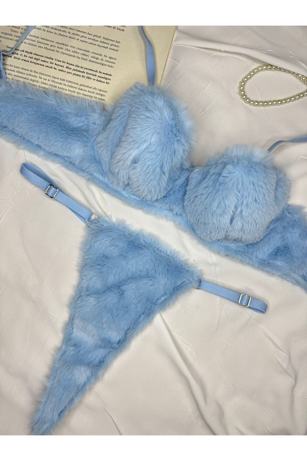 Yumuşak Dokulu Peluş İç Çamaşır Takımı - mavi