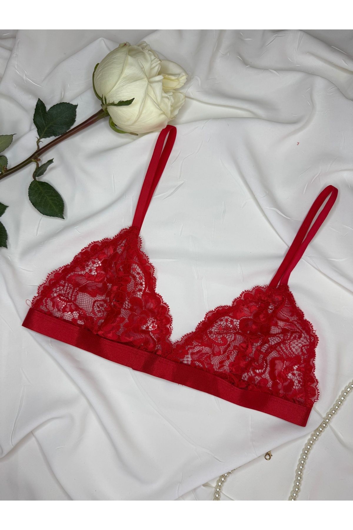 Kırmızı Dantelli Balensiz Aura Bralet Sütyen