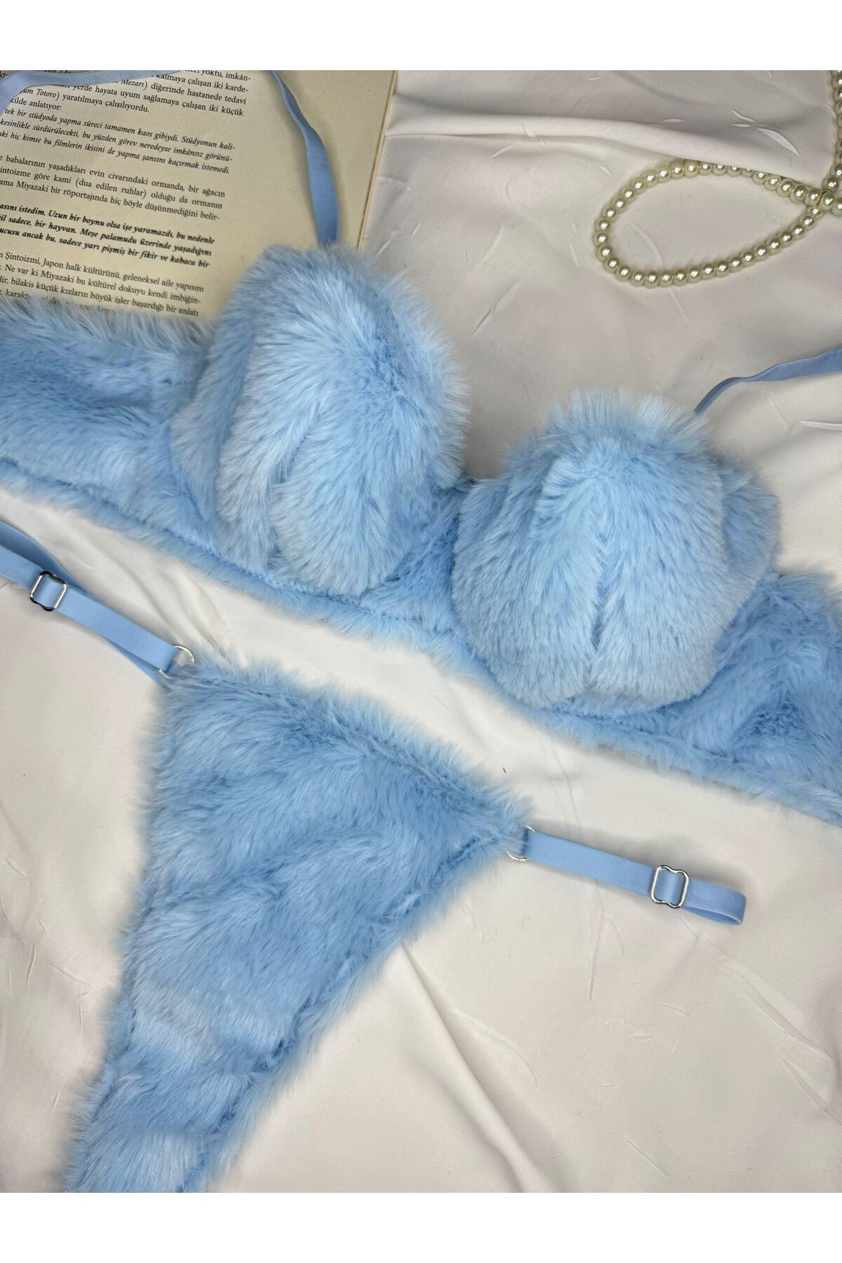 Yumuşak Dokulu Peluş İç Çamaşır Takımı - mavi