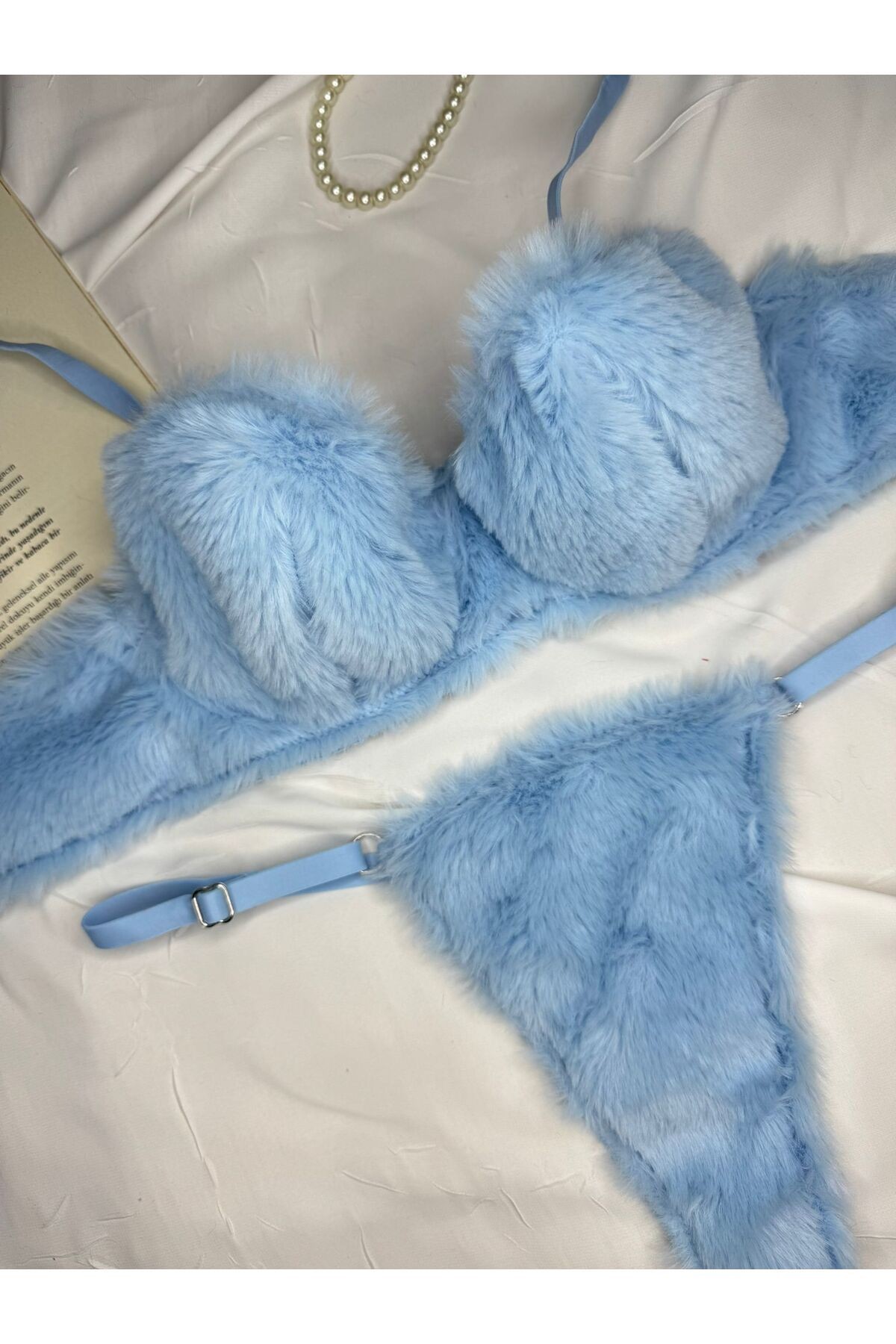 Yumuşak Dokulu Peluş İç Çamaşır Takımı - mavi