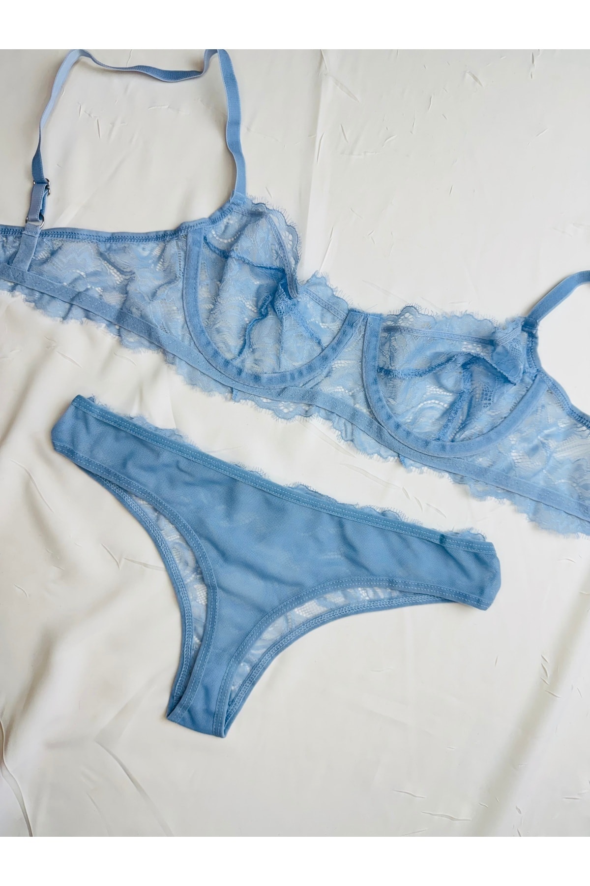 Bebe Mavi Soft Dantelli Bralet Takım - bebe mavi