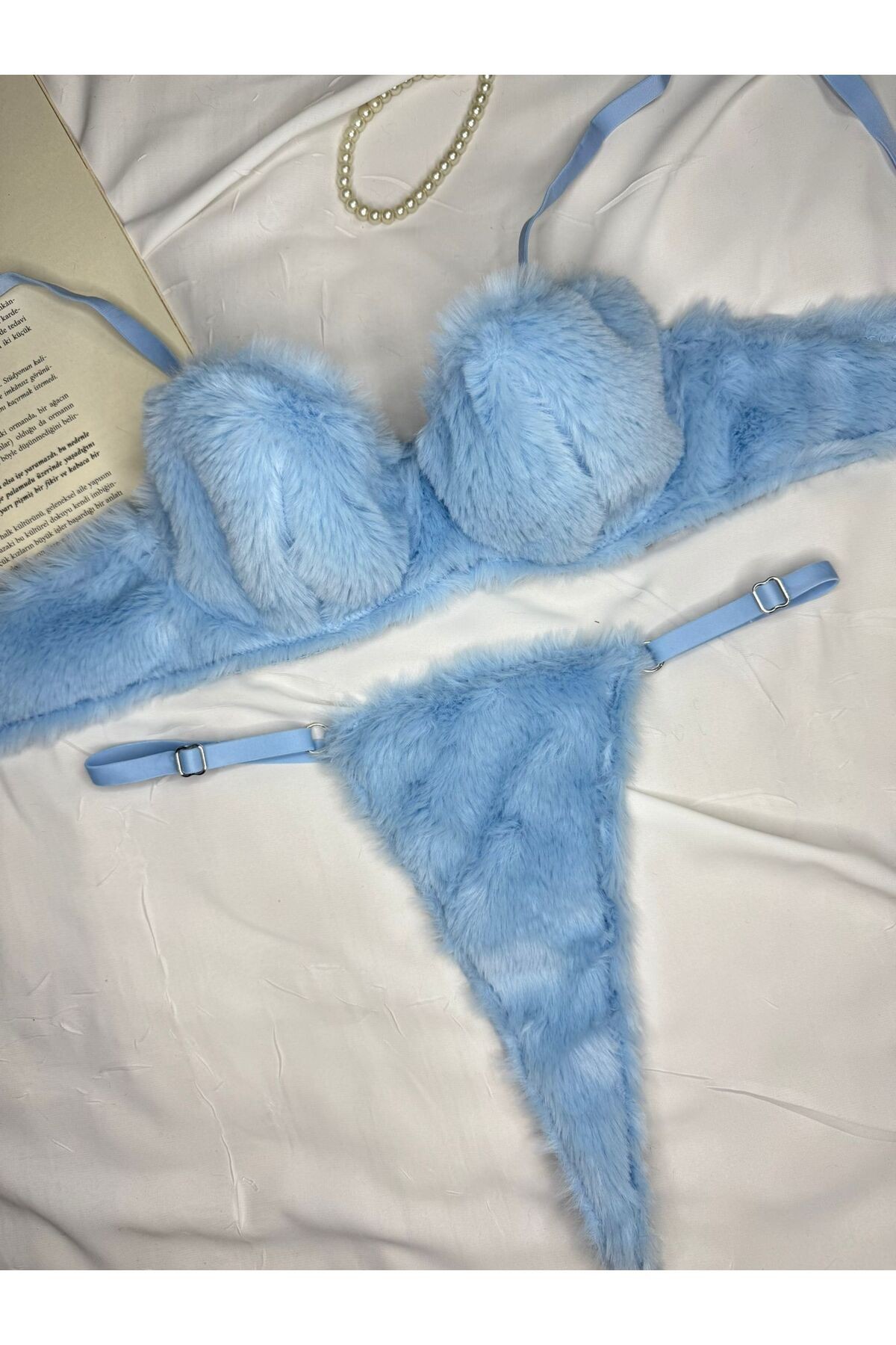 Yumuşak Dokulu Peluş İç Çamaşır Takımı - mavi