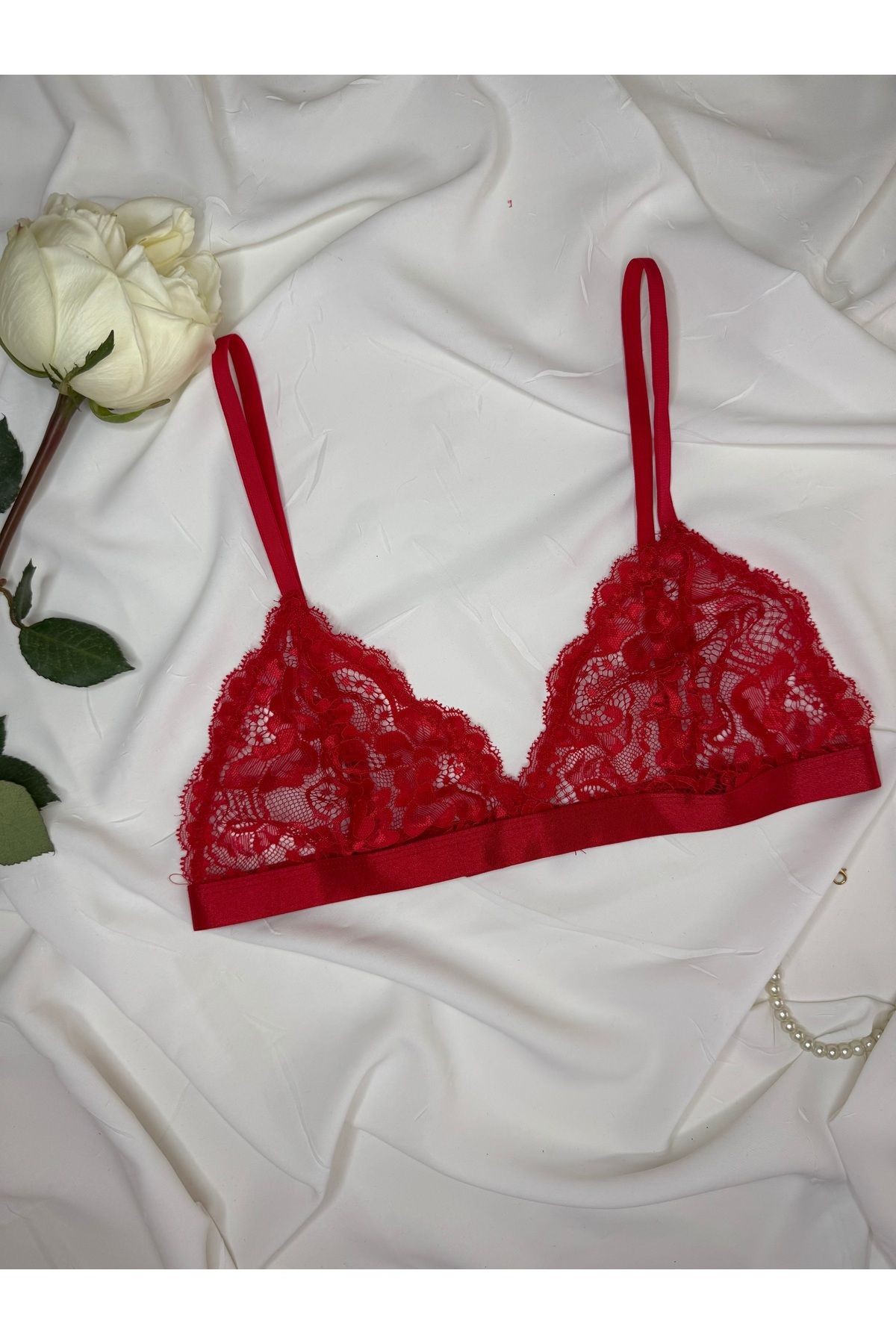 Kırmızı Dantelli Balensiz Aura Bralet Sütyen