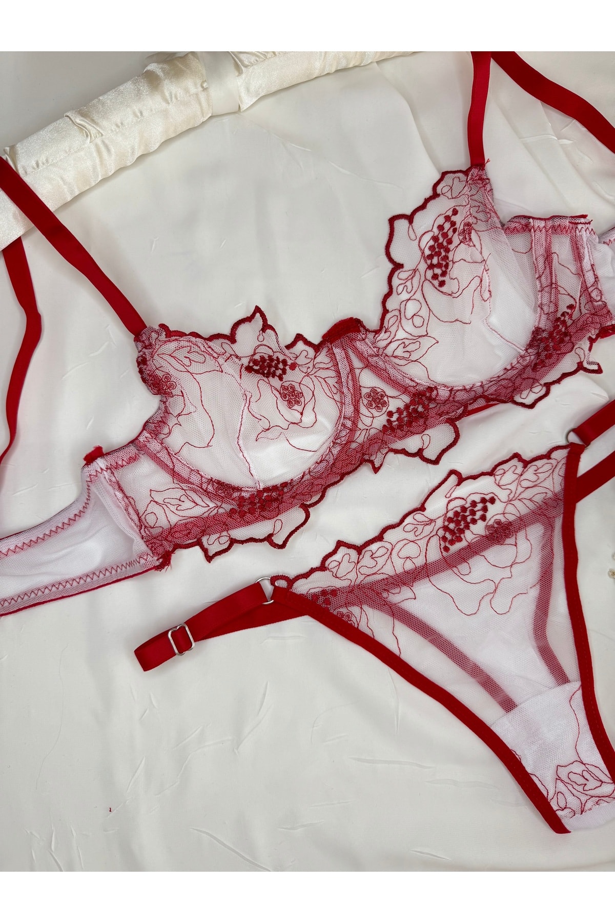 Romantik Çiçek Desenli Transparan Bralet Set