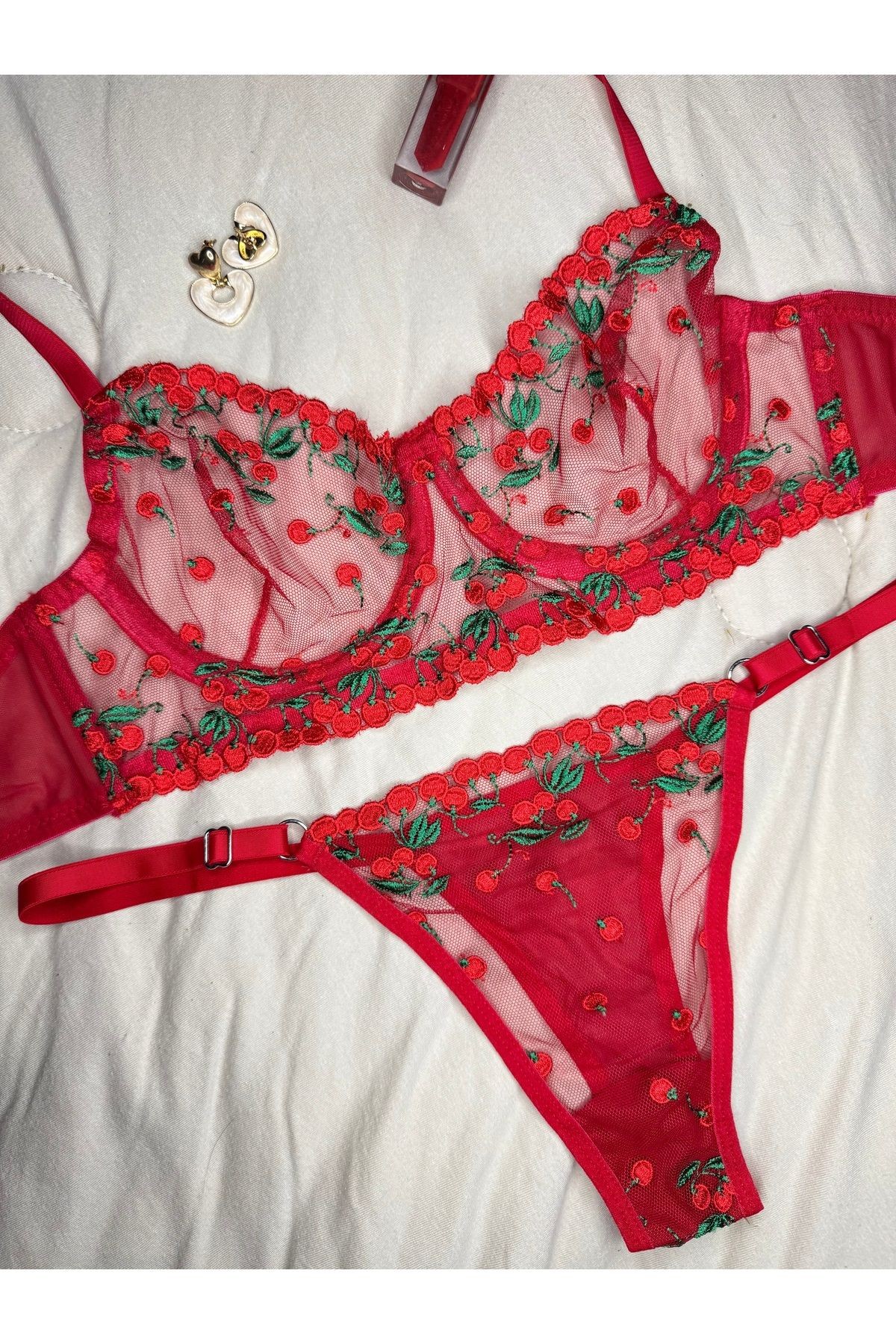 Transparan Tül Bralet Takım  - yeşil