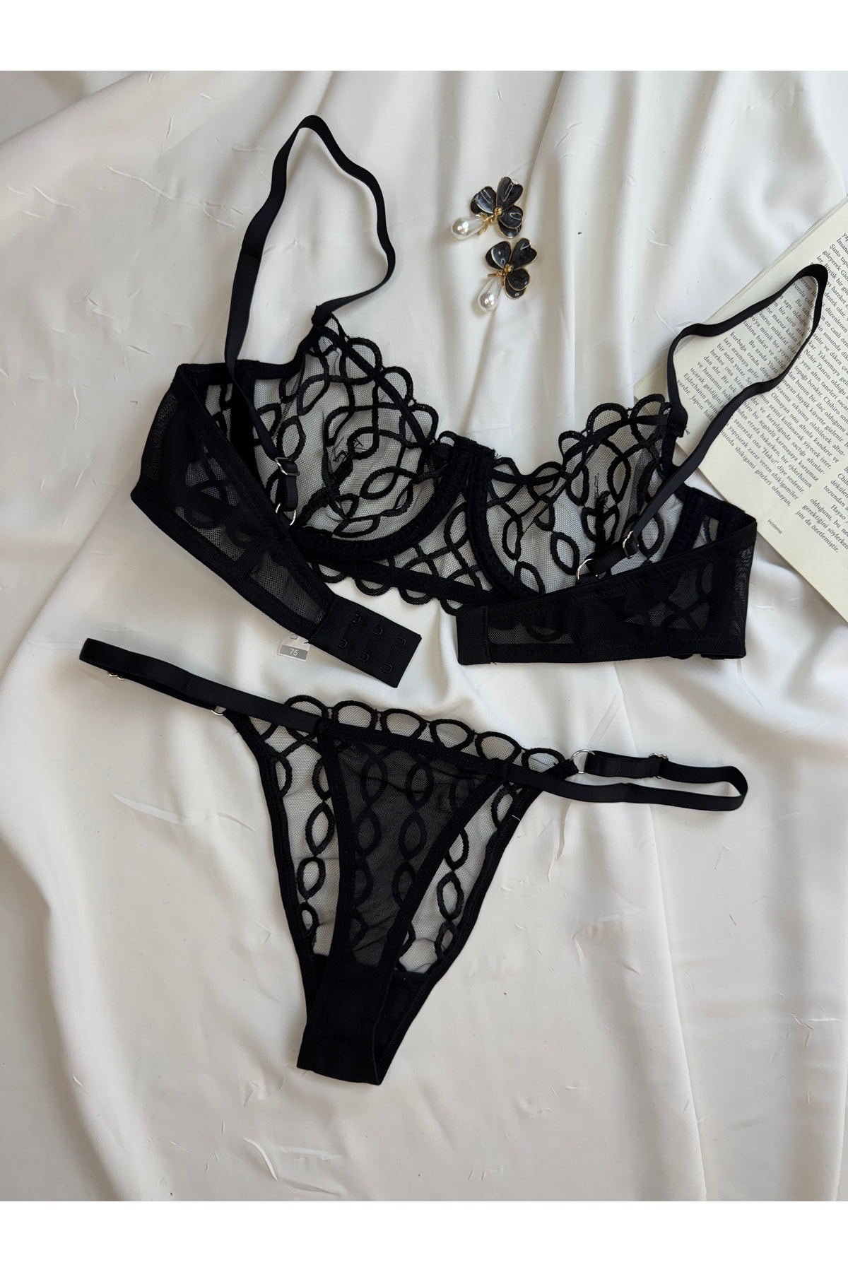 3’lü Set Dantelli Bralet Takımı - siyah