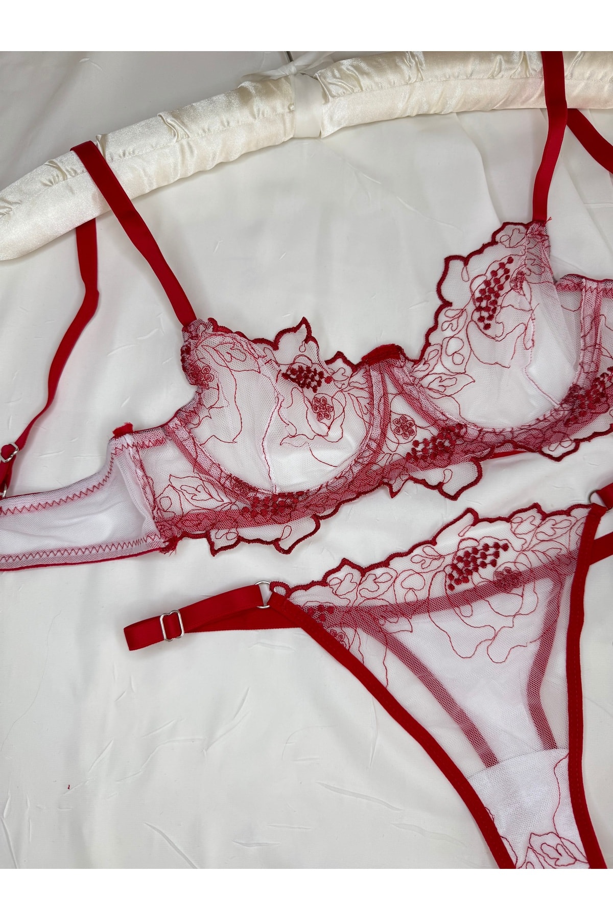 Romantik Çiçek Desenli Transparan Bralet Set