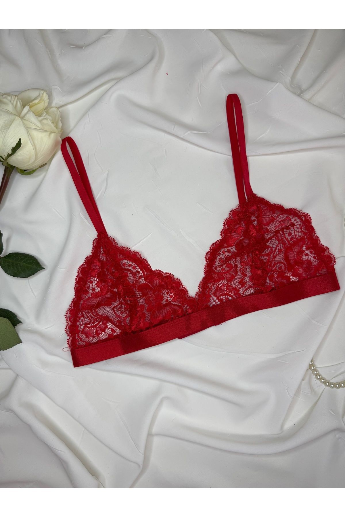 Kırmızı Dantelli Balensiz Aura Bralet Sütyen
